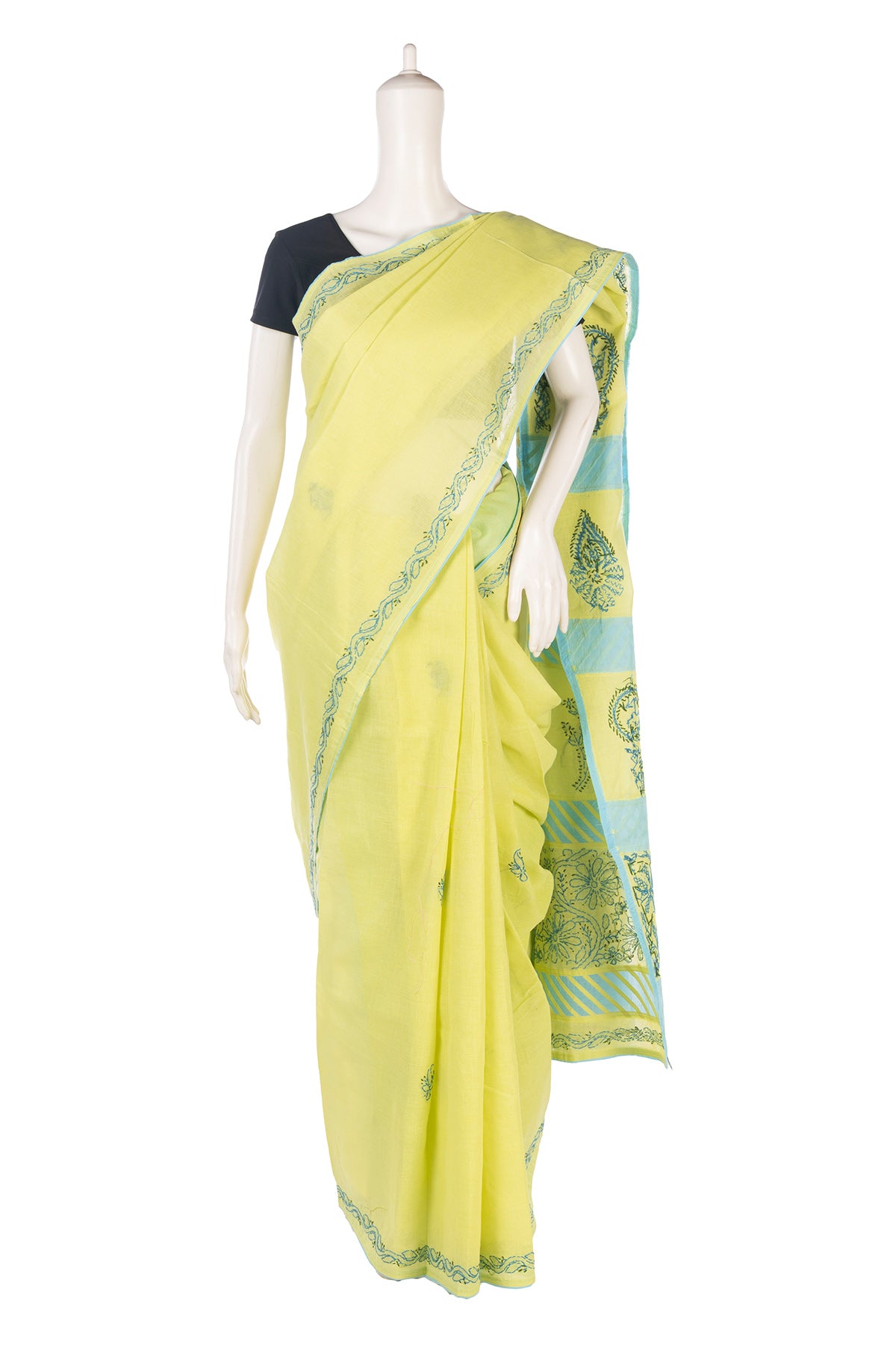 Silakaari Samiksha Green-Blue Patch work Pure Lucknowi Casual Wear Premium Saree