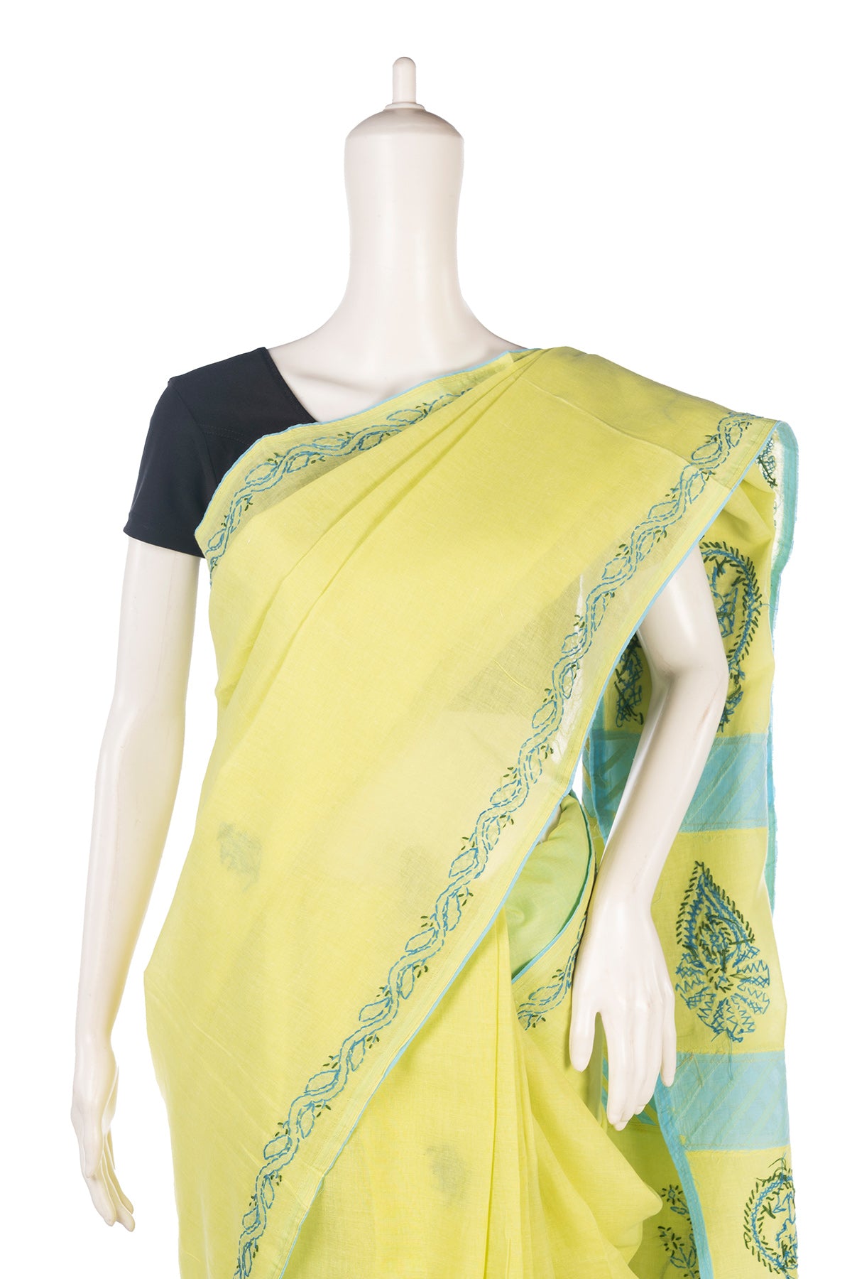 Silakaari Samiksha Green-Blue Patch work Pure Lucknowi Casual Wear Premium Saree