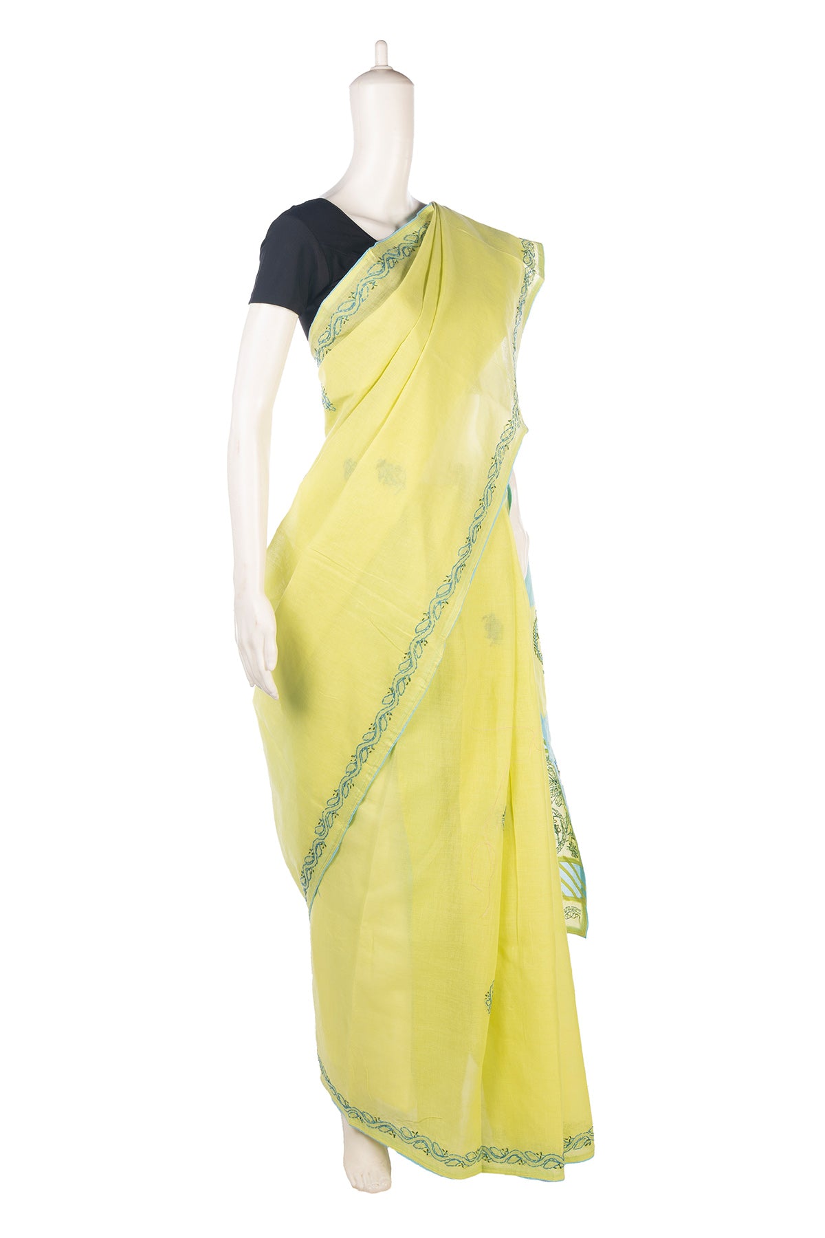 Silakaari Samiksha Green-Blue Patch work Pure Lucknowi Casual Wear Premium Saree
