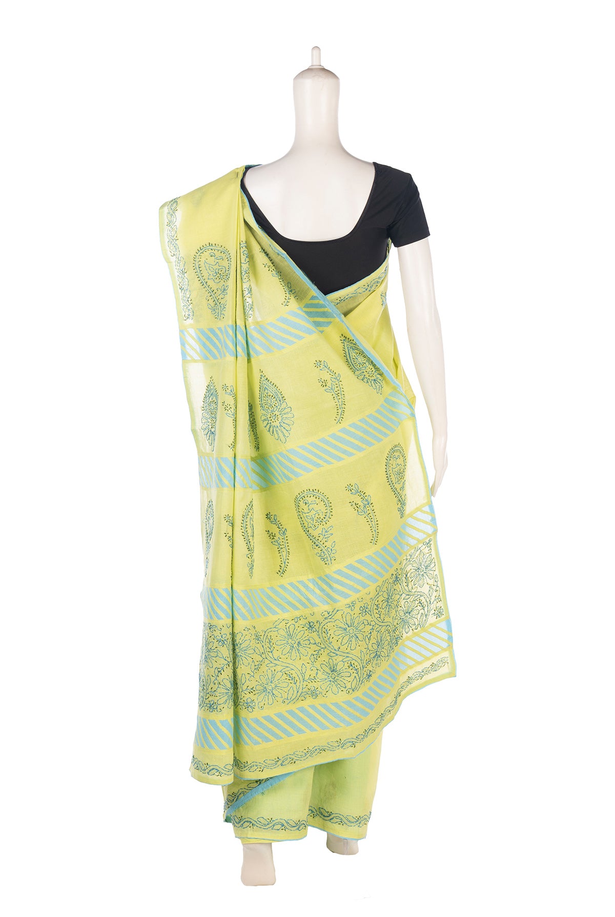 Silakaari Samiksha Green-Blue Patch work Pure Lucknowi Casual Wear Premium Saree