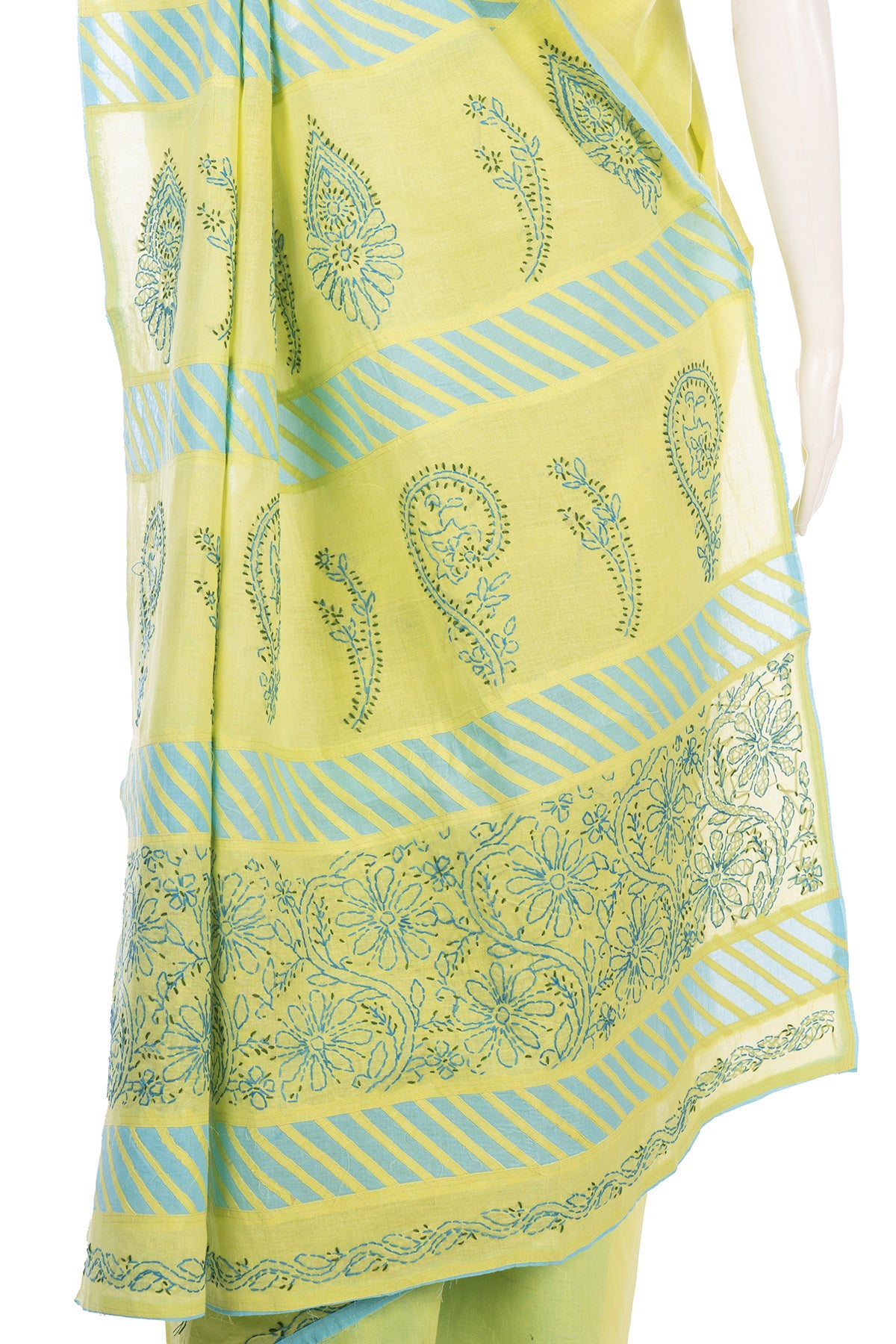 Silakaari Samiksha Green-Blue Patch work Pure Lucknowi Casual Wear Premium Saree