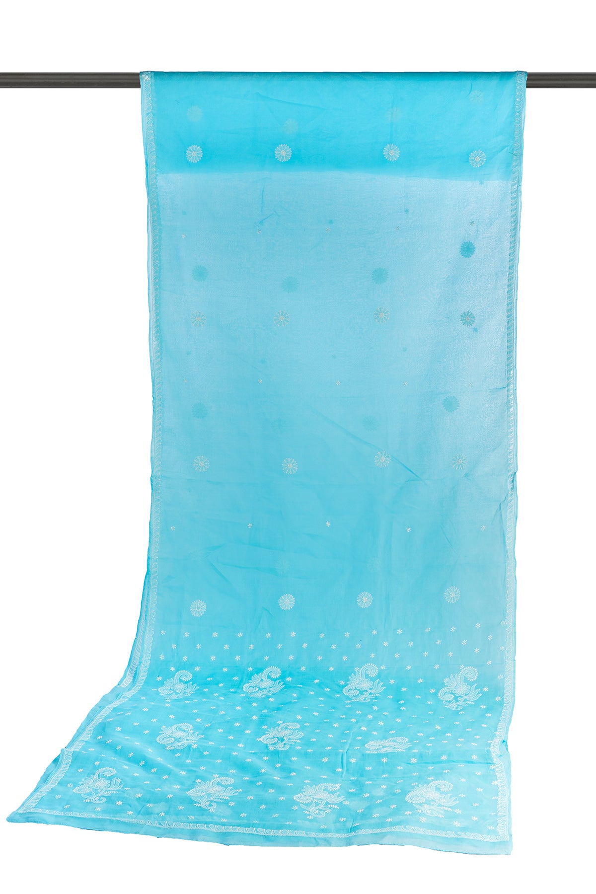 Silakaari Aasmani Pure Cotton Fine HandWork Super Delux Lucknowi Saree