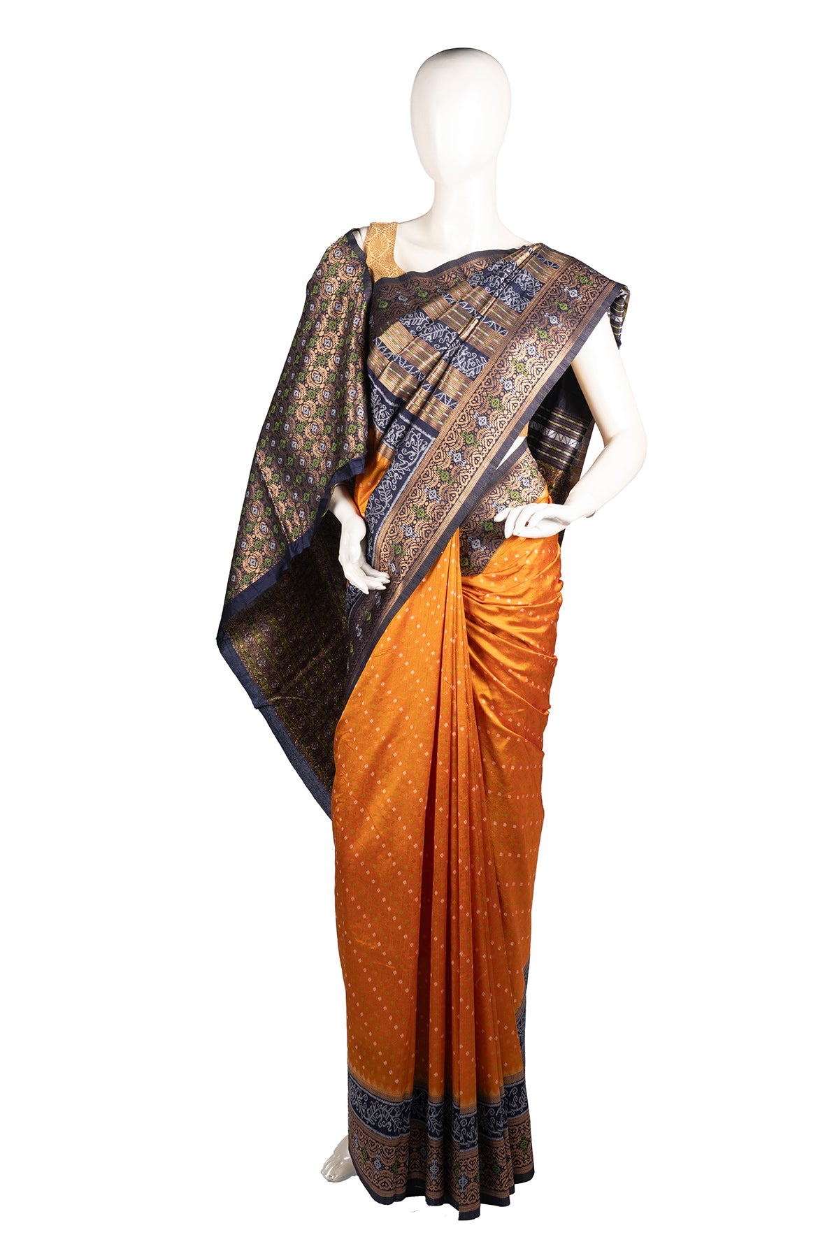 Silakaari Mustard-Blue Zari Banarasi Tilfi Handloom Saree