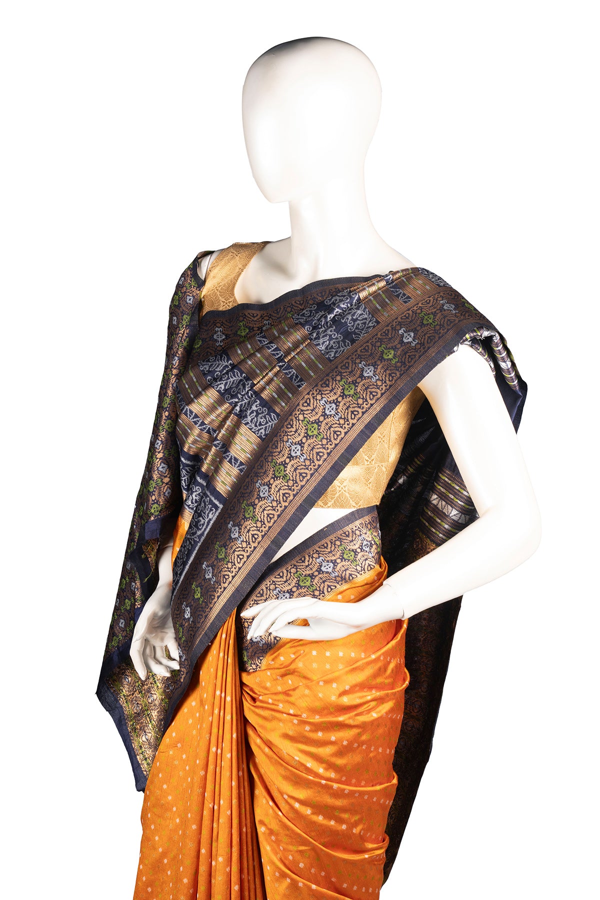 Silakaari Mustard-Blue Zari Banarasi Tilfi Handloom Saree