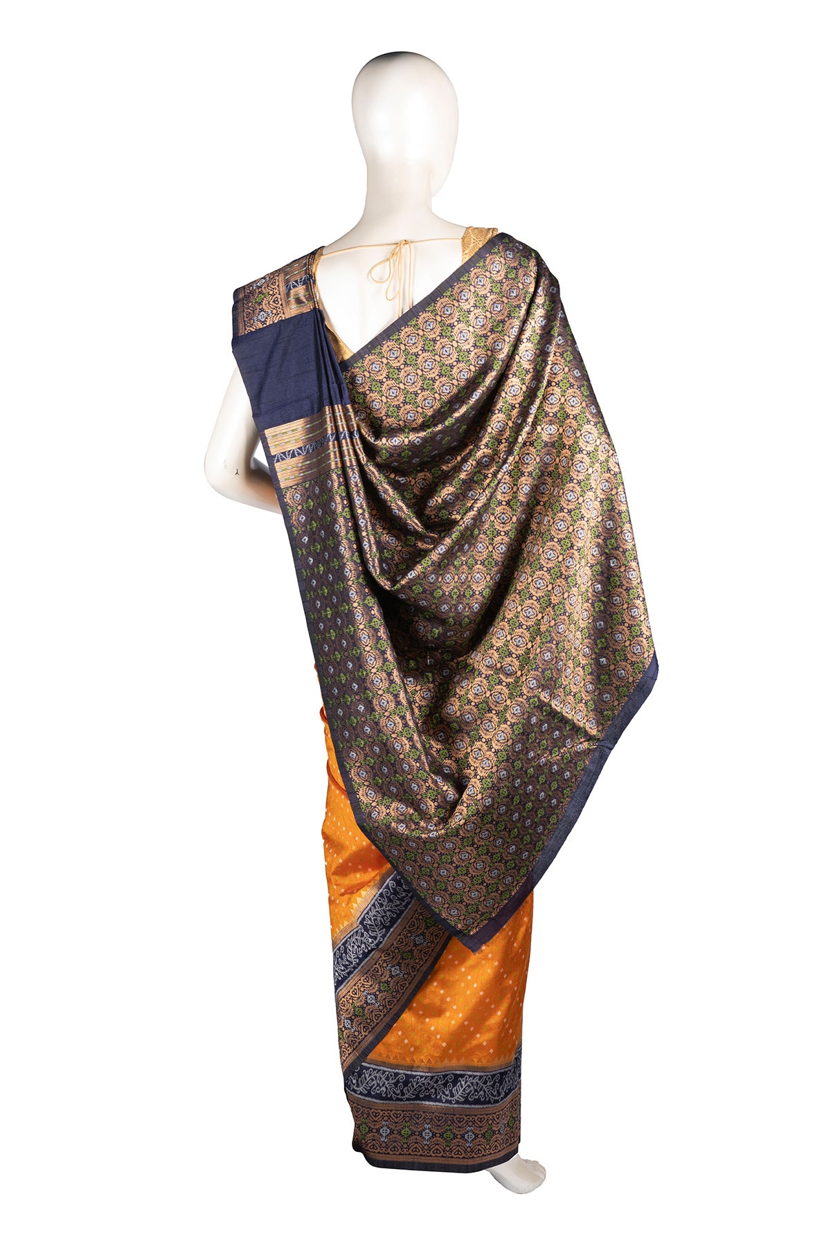 Silakaari Mustard-Blue Zari Banarasi Tilfi Handloom Saree