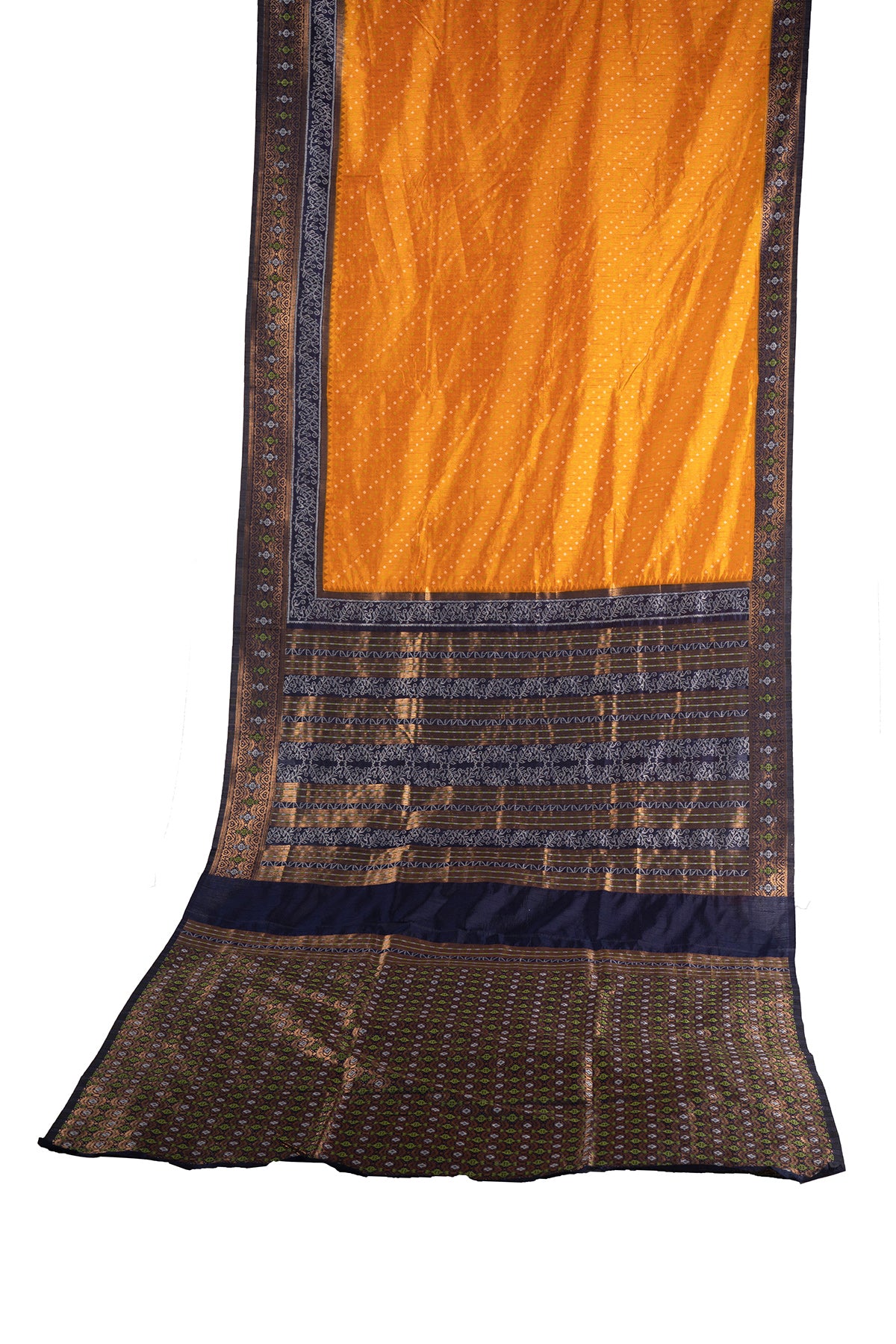 Silakaari Mustard-Blue Zari Banarasi Tilfi Handloom Saree