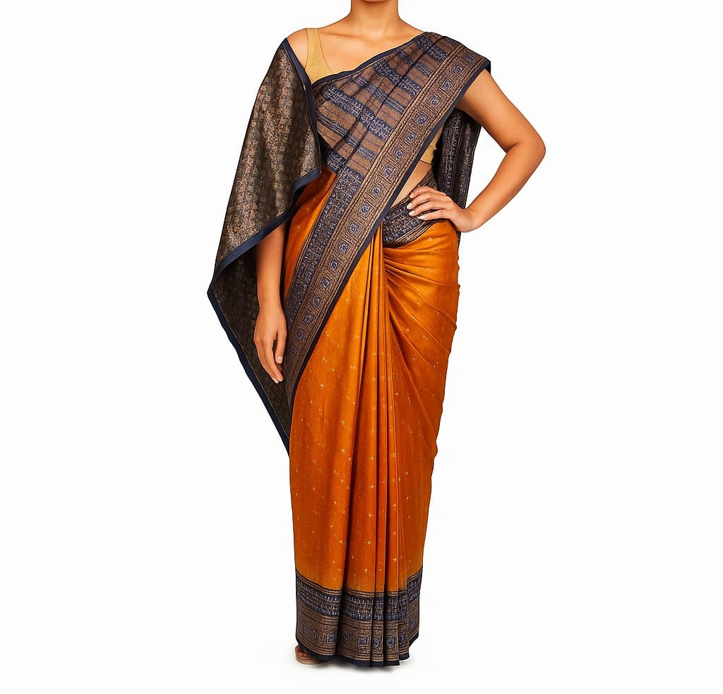 Silakaari Mustard-Blue Zari Banarasi Tilfi Handloom Saree