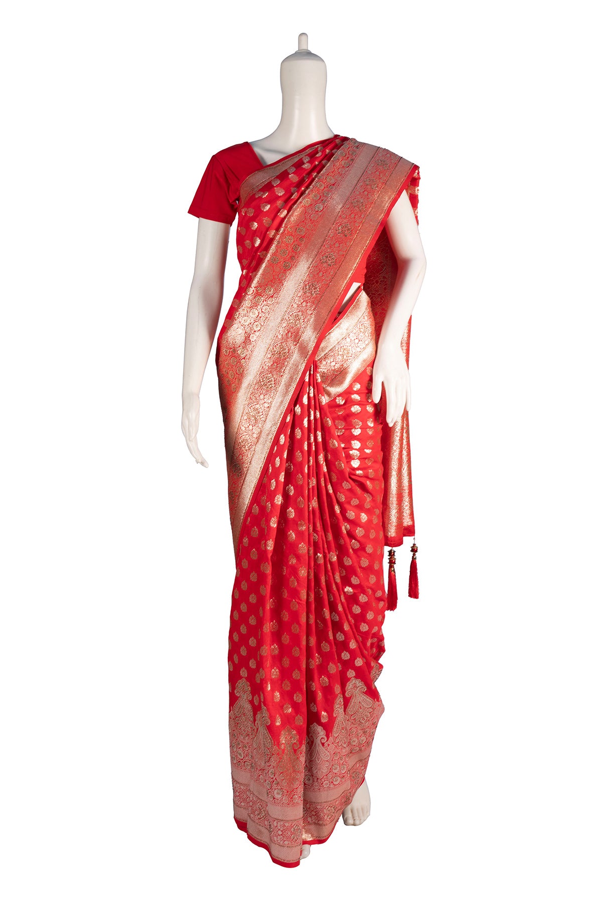 Silakaari Haseen Orangish-Gold Zari Hand Work Zardosi Tassels Pure Silk Heavy Bridal Saree