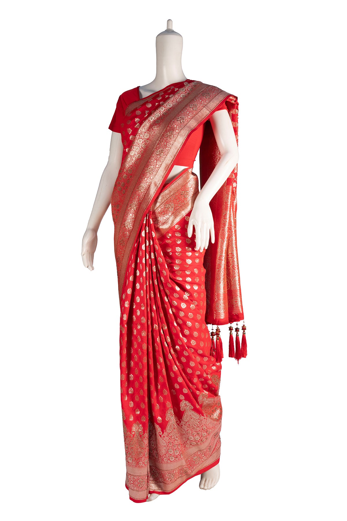 Silakaari Haseen Orangish-Gold Zari Hand Work Zardosi Tassels Pure Silk Heavy Bridal Saree