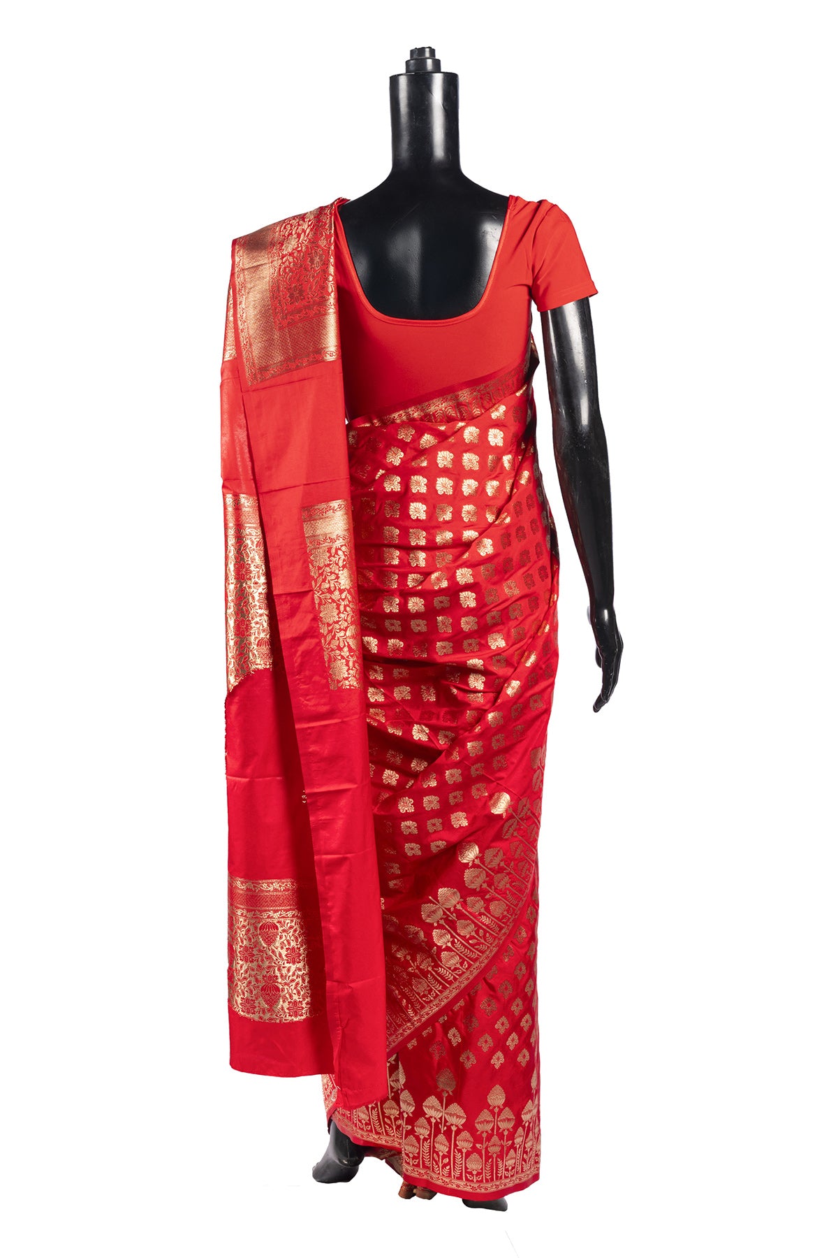 Silakaari Haseen Orangish-Gold Zari Hand Work Zardosi Tassels Pure Silk Heavy Bridal Saree