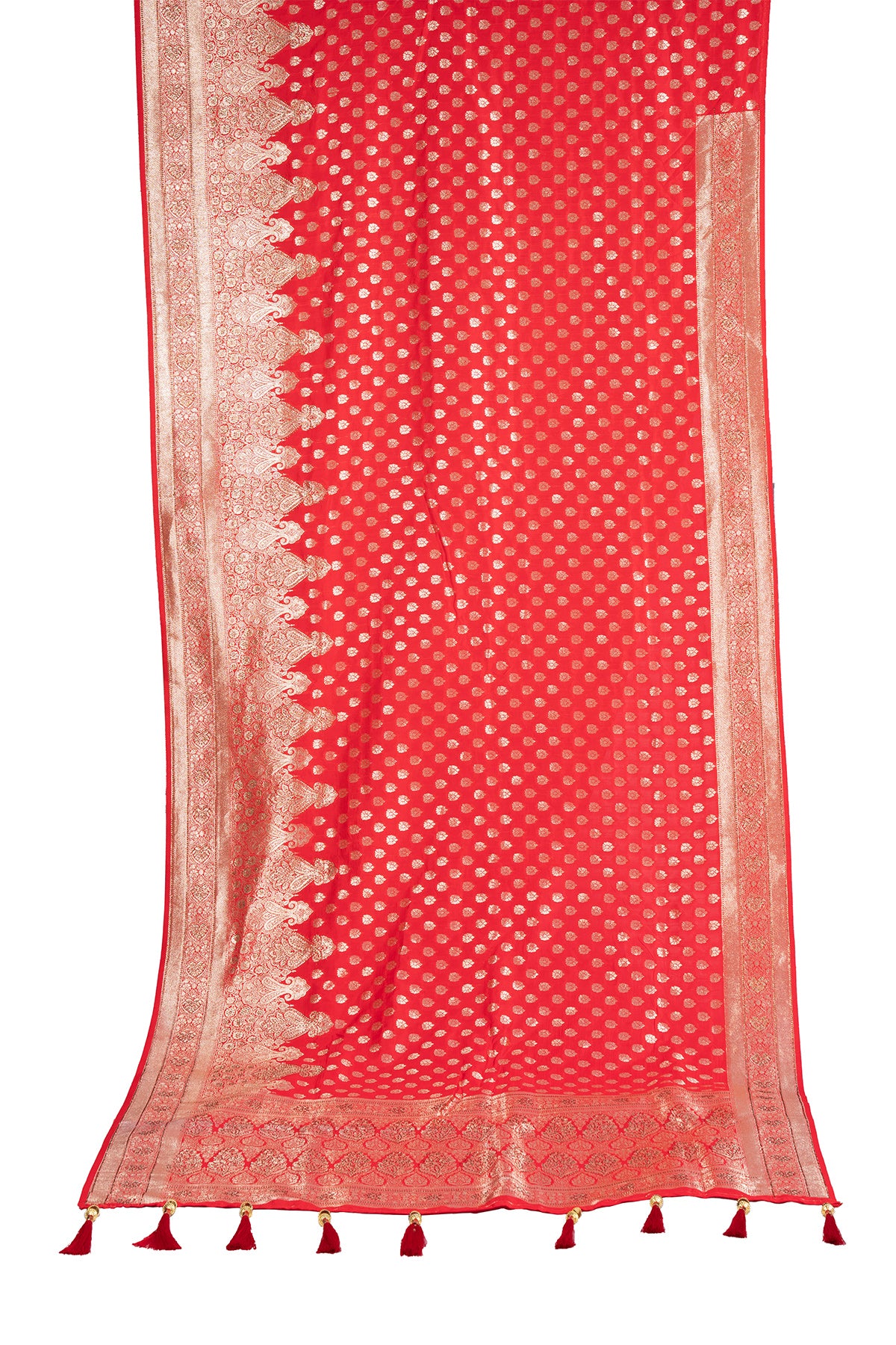 Silakaari Haseen Orangish-Gold Zari Hand Work Zardosi Tassels Pure Silk Heavy Bridal Saree