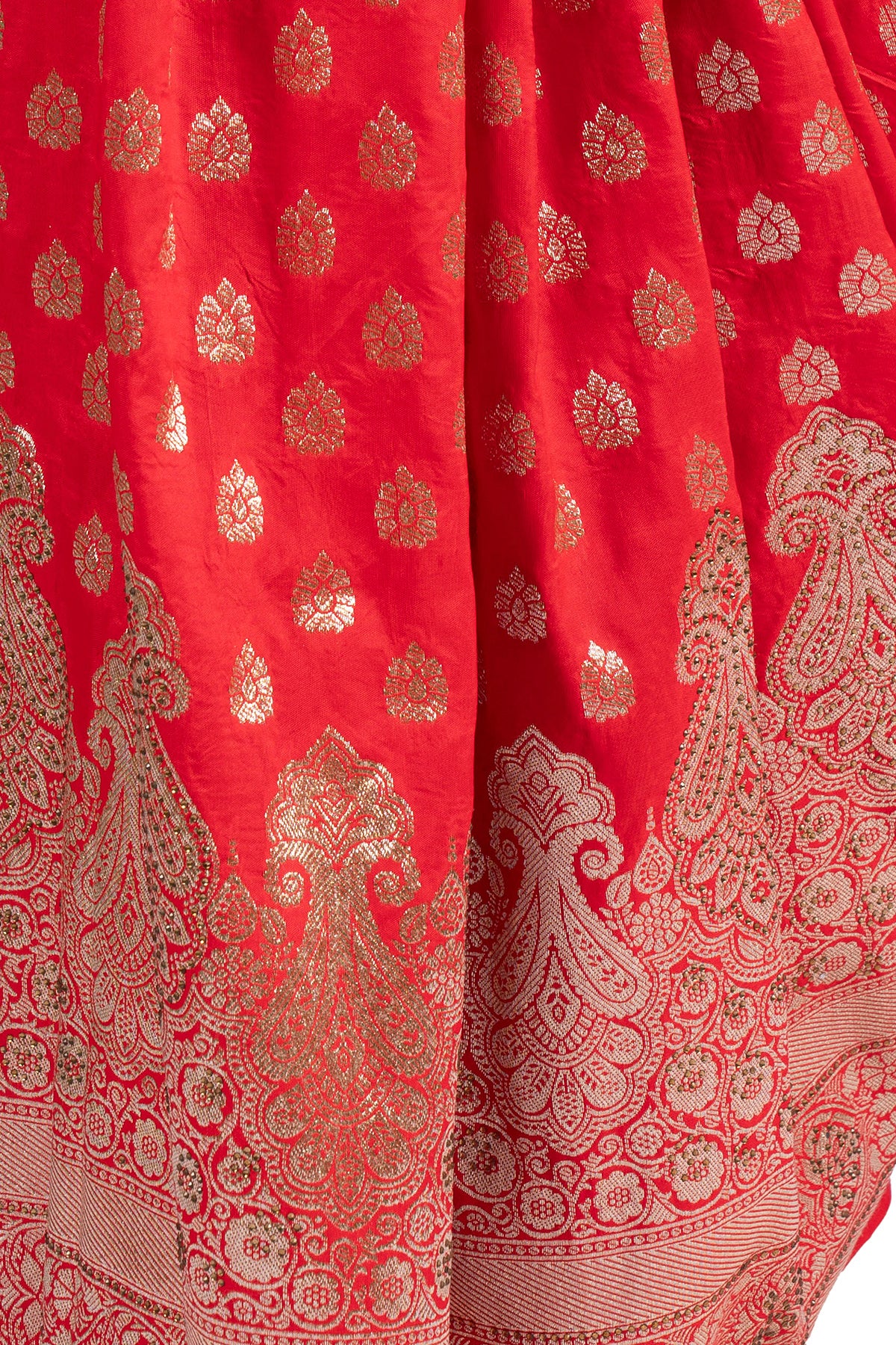 Silakaari Haseen Orangish-Gold Zari Hand Work Zardosi Tassels Pure Silk Heavy Bridal Saree