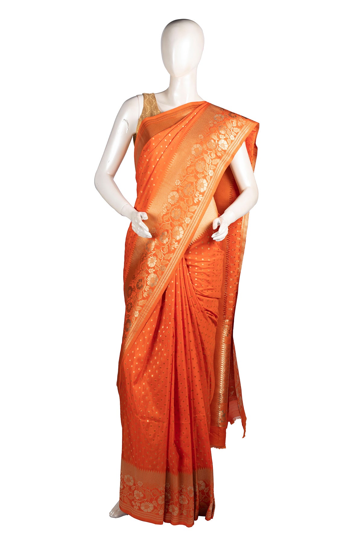 Silakaari Mehtab Ethnic Woven Designer Banarasi Orange-Gold Silk Saree