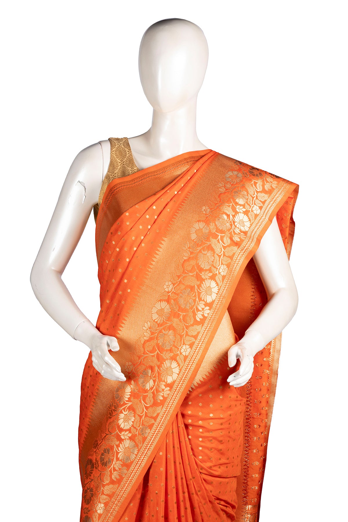 Silakaari Mehtab Ethnic Woven Designer Banarasi Orange-Gold Silk Saree