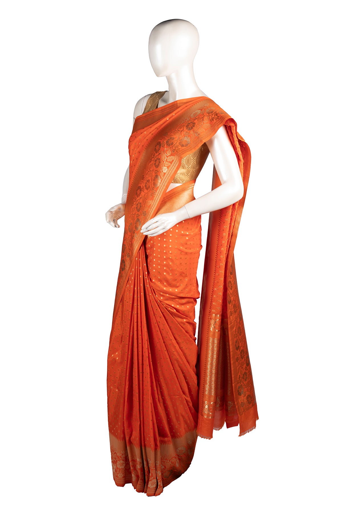 Silakaari Mehtab Ethnic Woven Designer Banarasi Orange-Gold Silk Saree