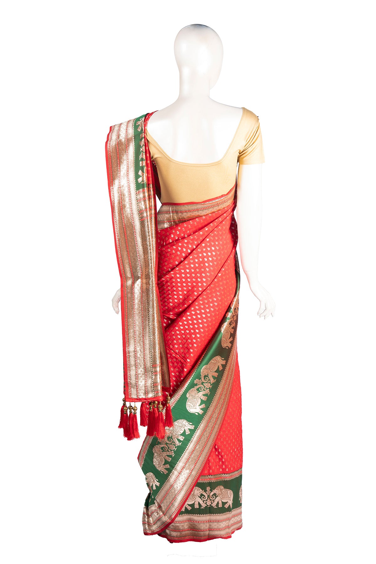 Silakaari Shaan Pink-Green Elephantt Zardosi Heavy Bridal Silk Saree