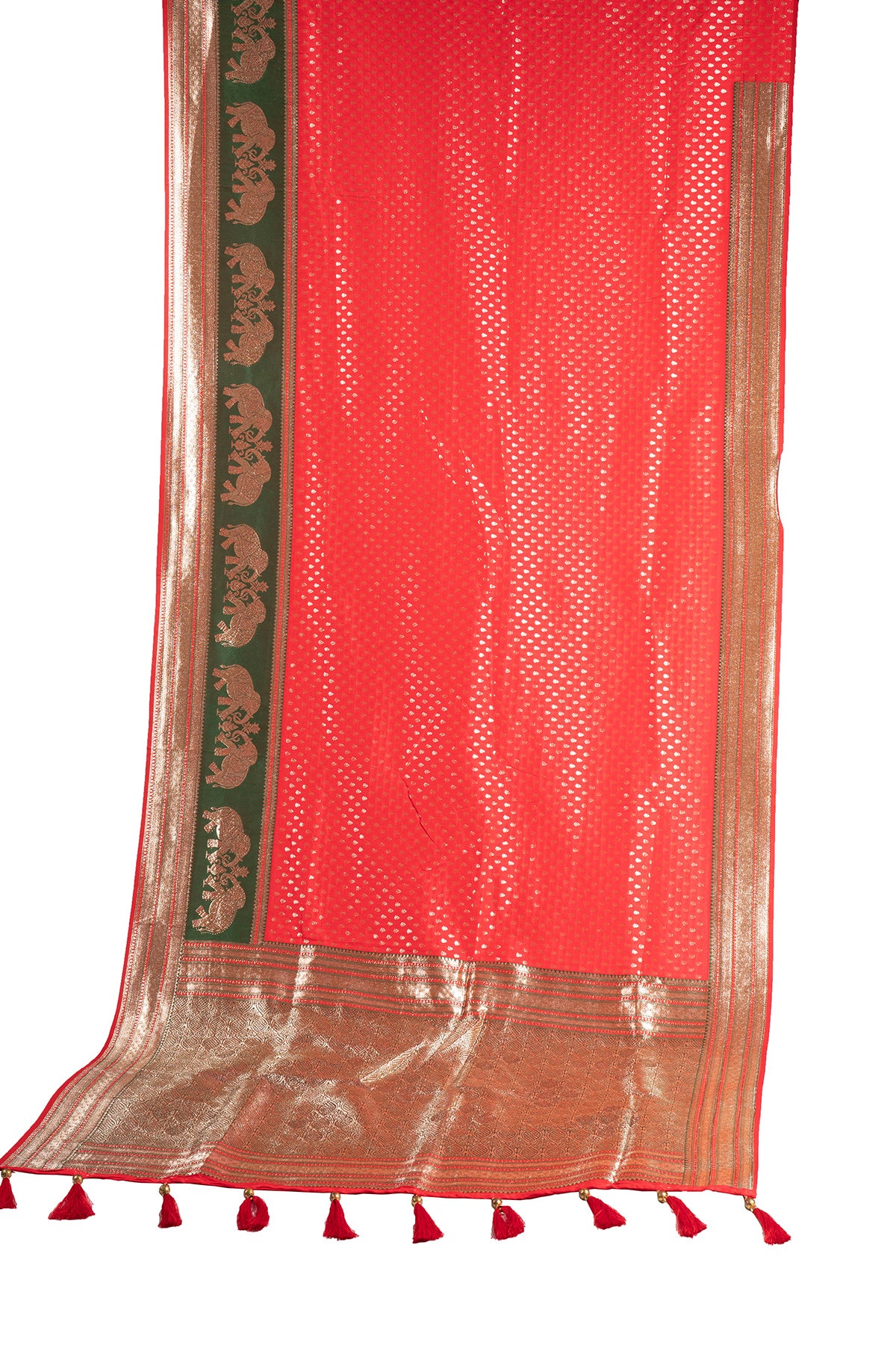 Silakaari Shaan Pink-Green Elephantt Zardosi Heavy Bridal Silk Saree