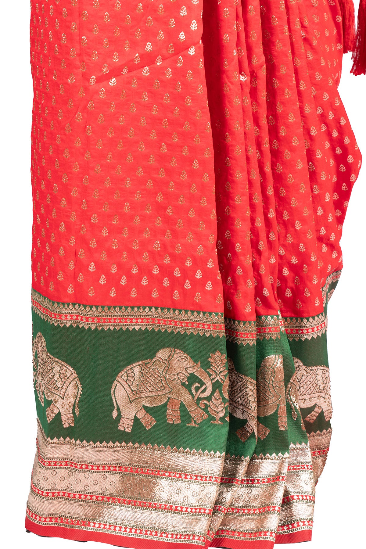 Silakaari Shaan Pink-Green Elephantt Zardosi Heavy Bridal Silk Saree