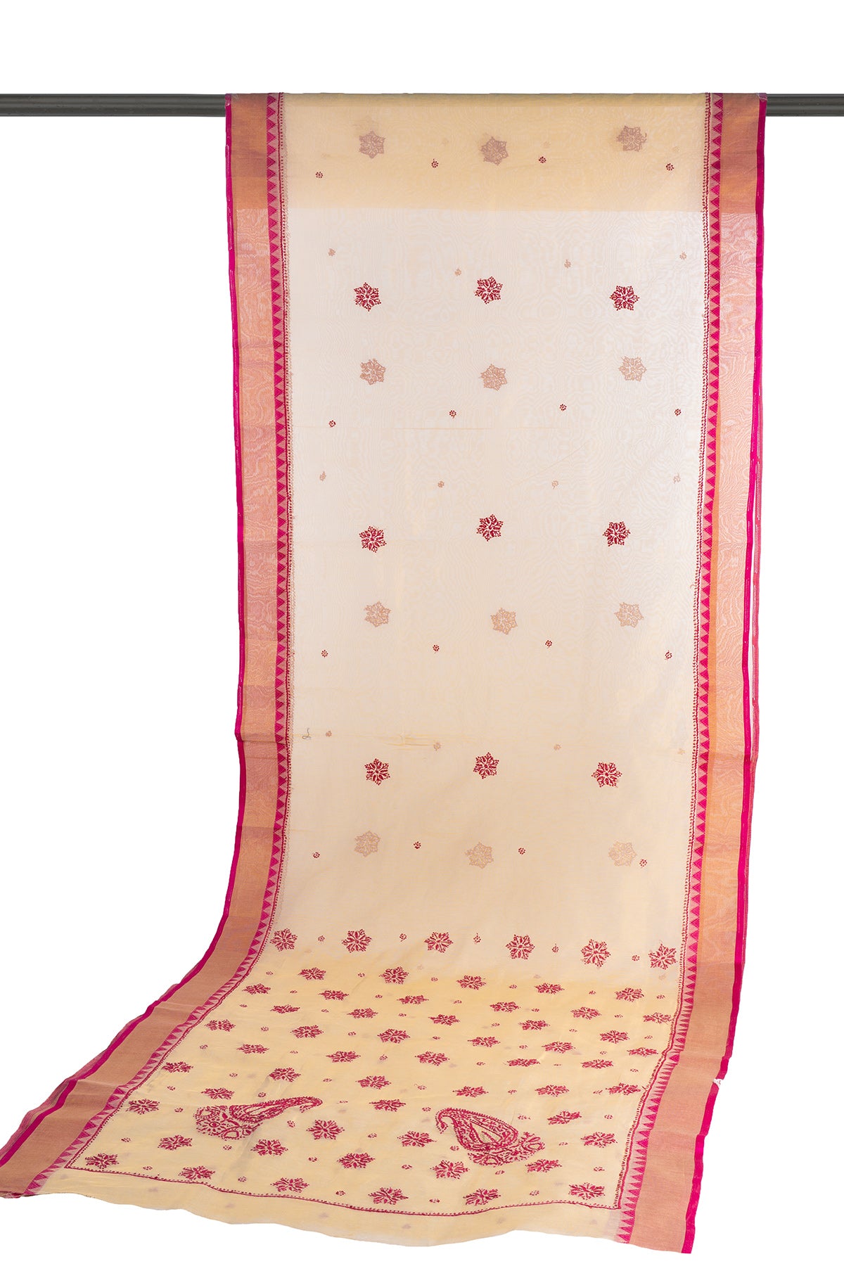 Silakaari Naaz Cream-Magenta Pure Chanderi HandWork Lucknowi Premium Party Wear Saree