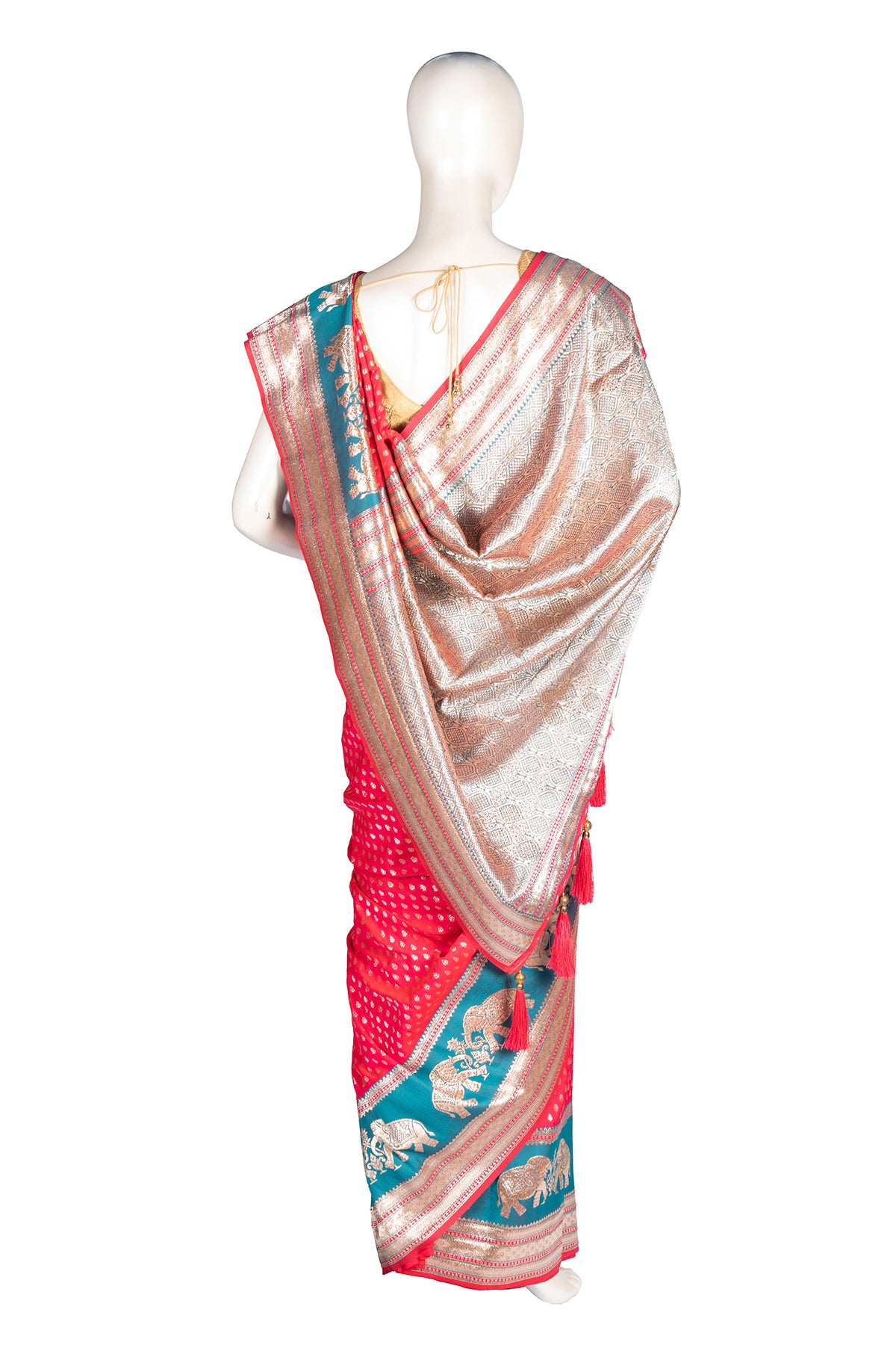 Silakaari Saba Green-Pink Heavy Zardosi Hand Work Bridal Saree