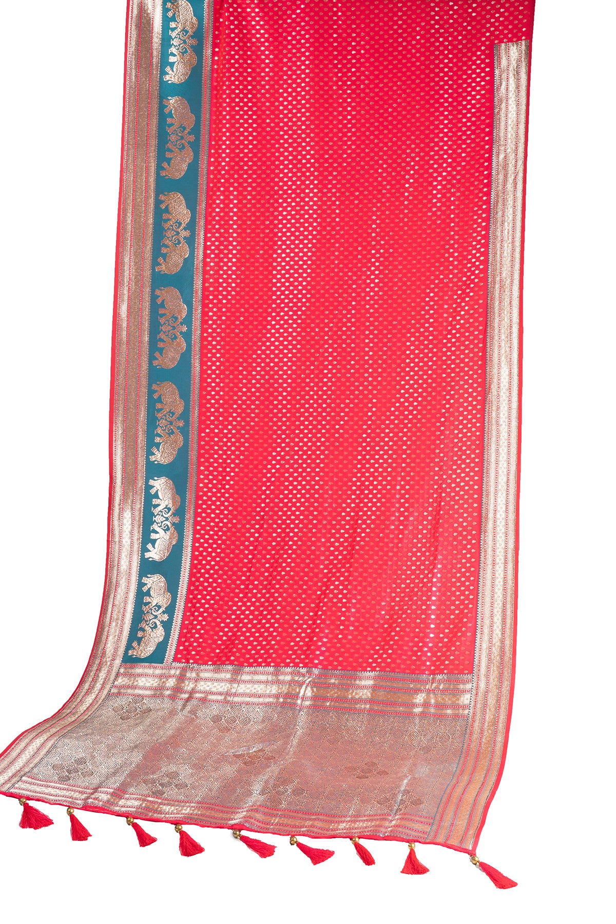 Silakaari Saba Green-Pink Heavy Zardosi Hand Work Bridal Saree