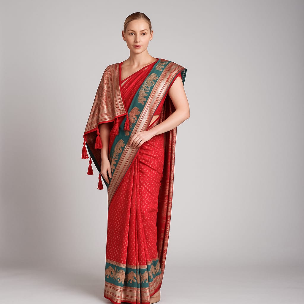 Silakaari Saba Green-Pink Heavy Zardosi Hand Work Bridal Saree