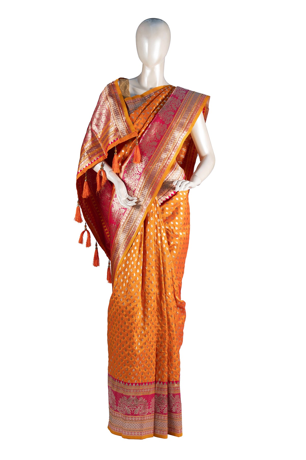 Silakaari Nazakat Sun Yellow Zardosi Hand Work Pure Silk Bridal Saree