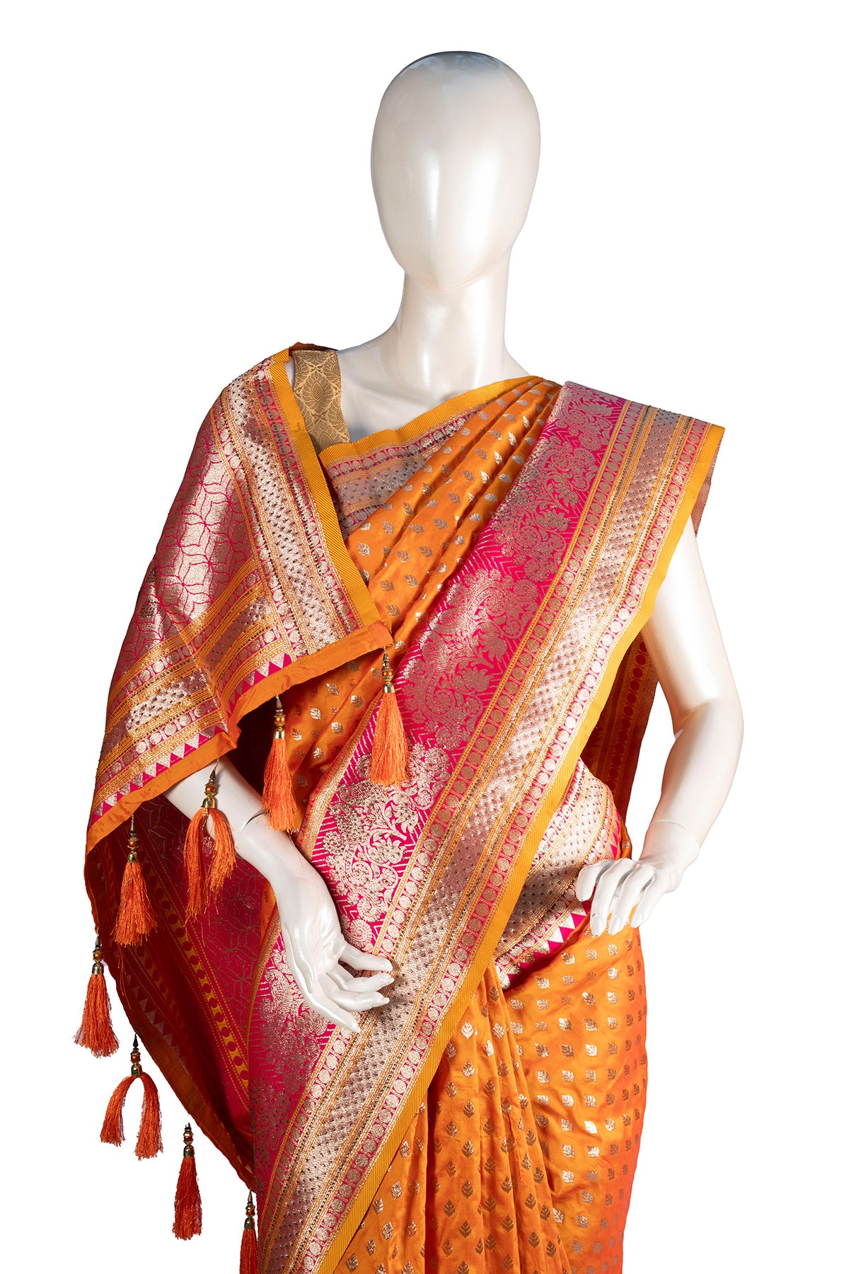 Silakaari Nazakat Sun Yellow Zardosi Hand Work Pure Silk Bridal Saree
