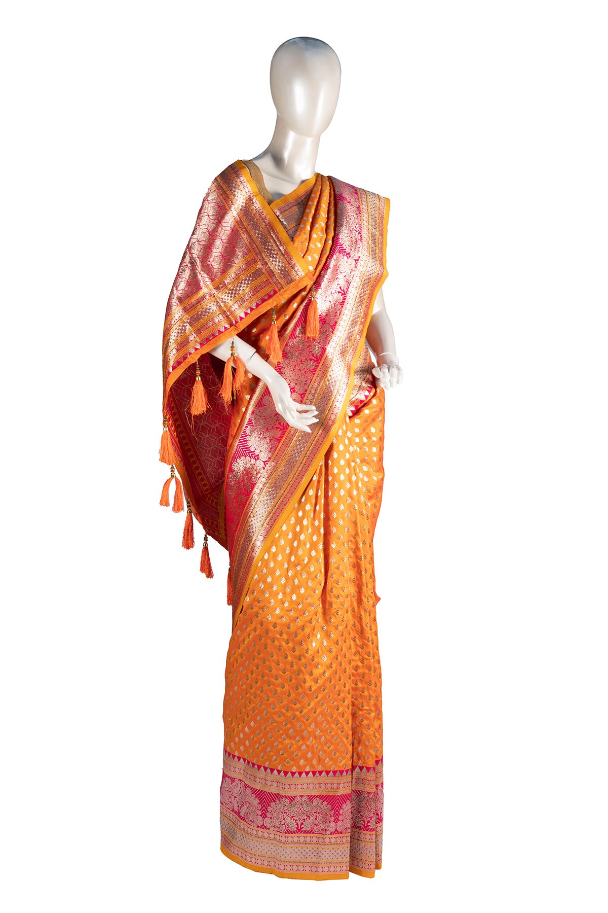 Silakaari Nazakat Sun Yellow Zardosi Hand Work Pure Silk Bridal Saree