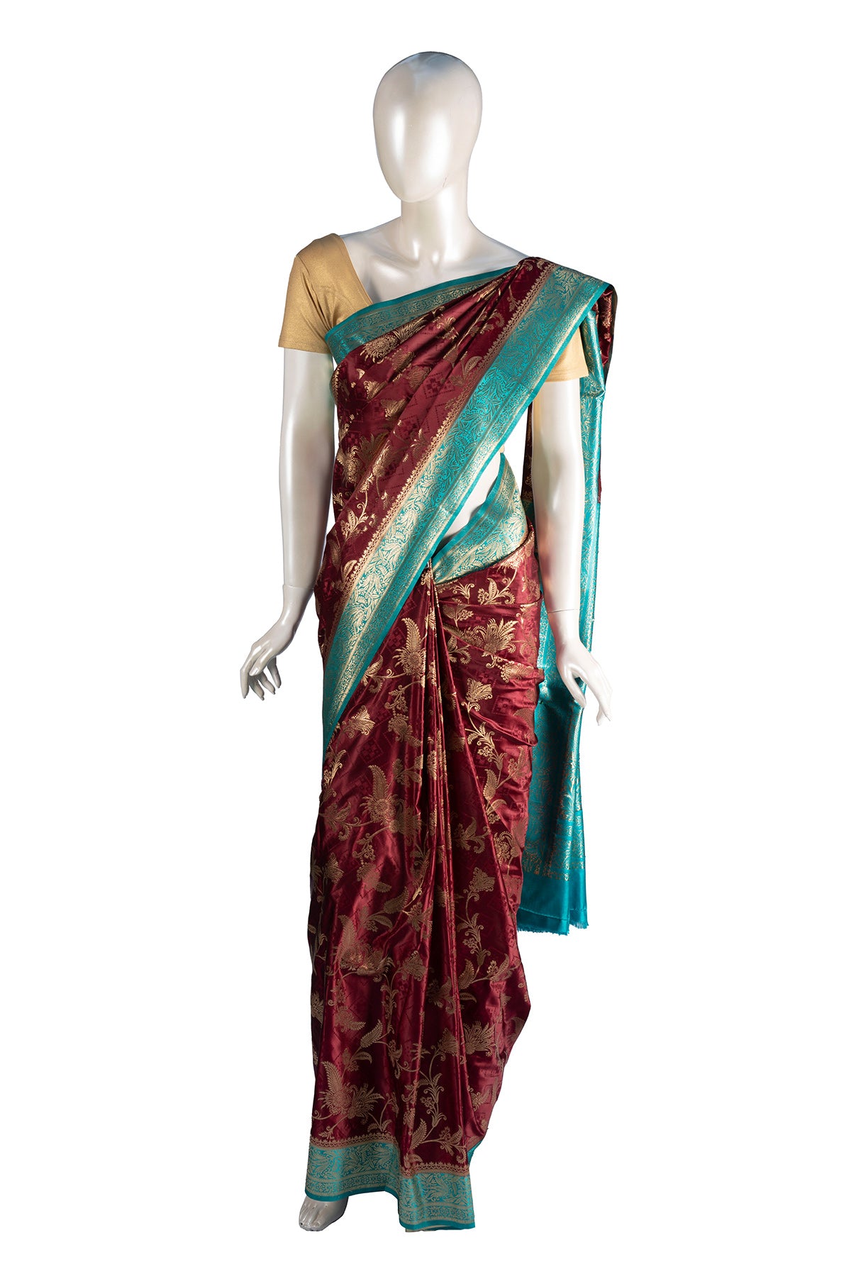 Silakaari Mahogany Maroon Zari Banarasi Festive Saree