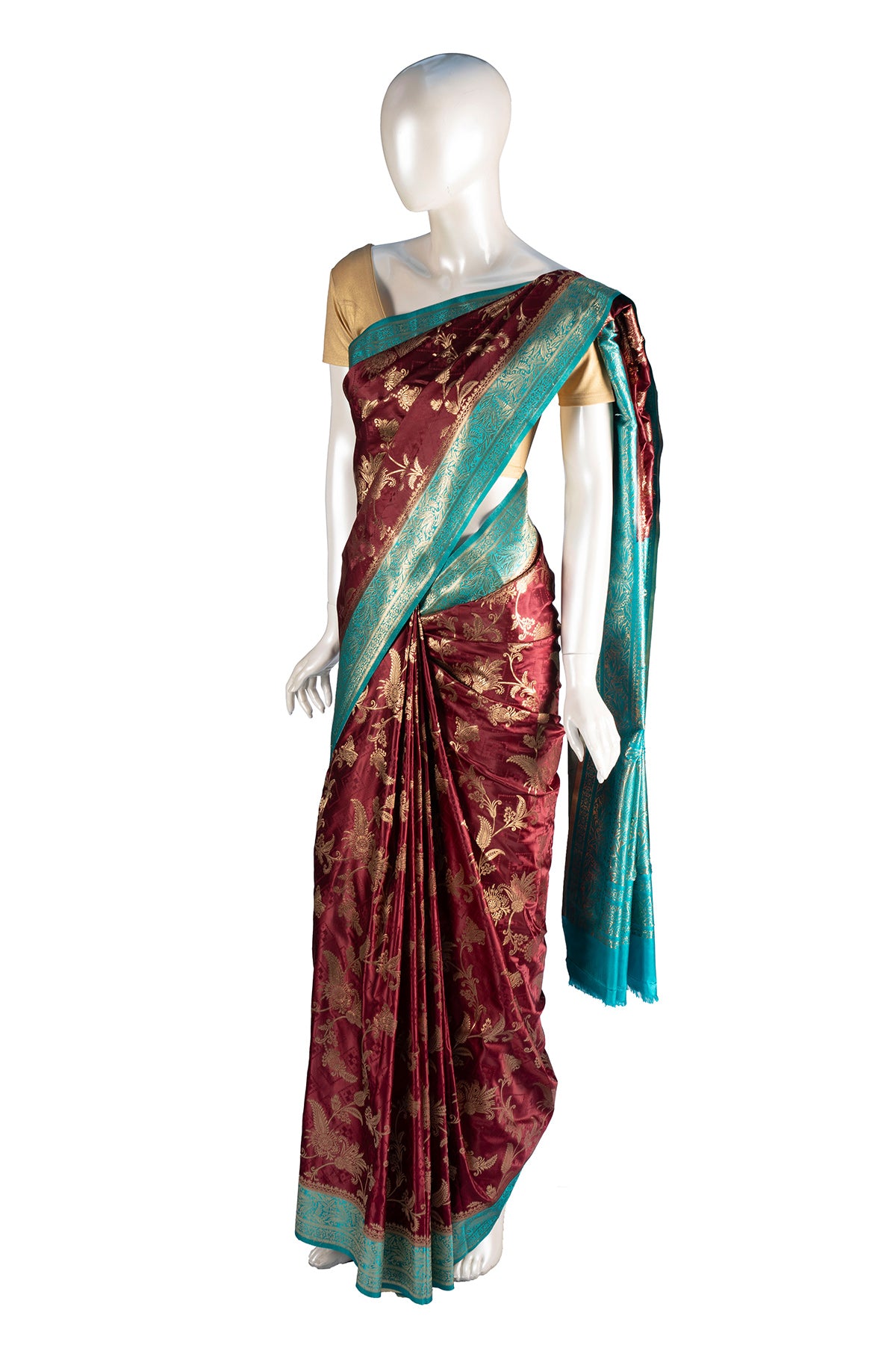 Silakaari Mahogany Maroon Zari Banarasi Festive Saree