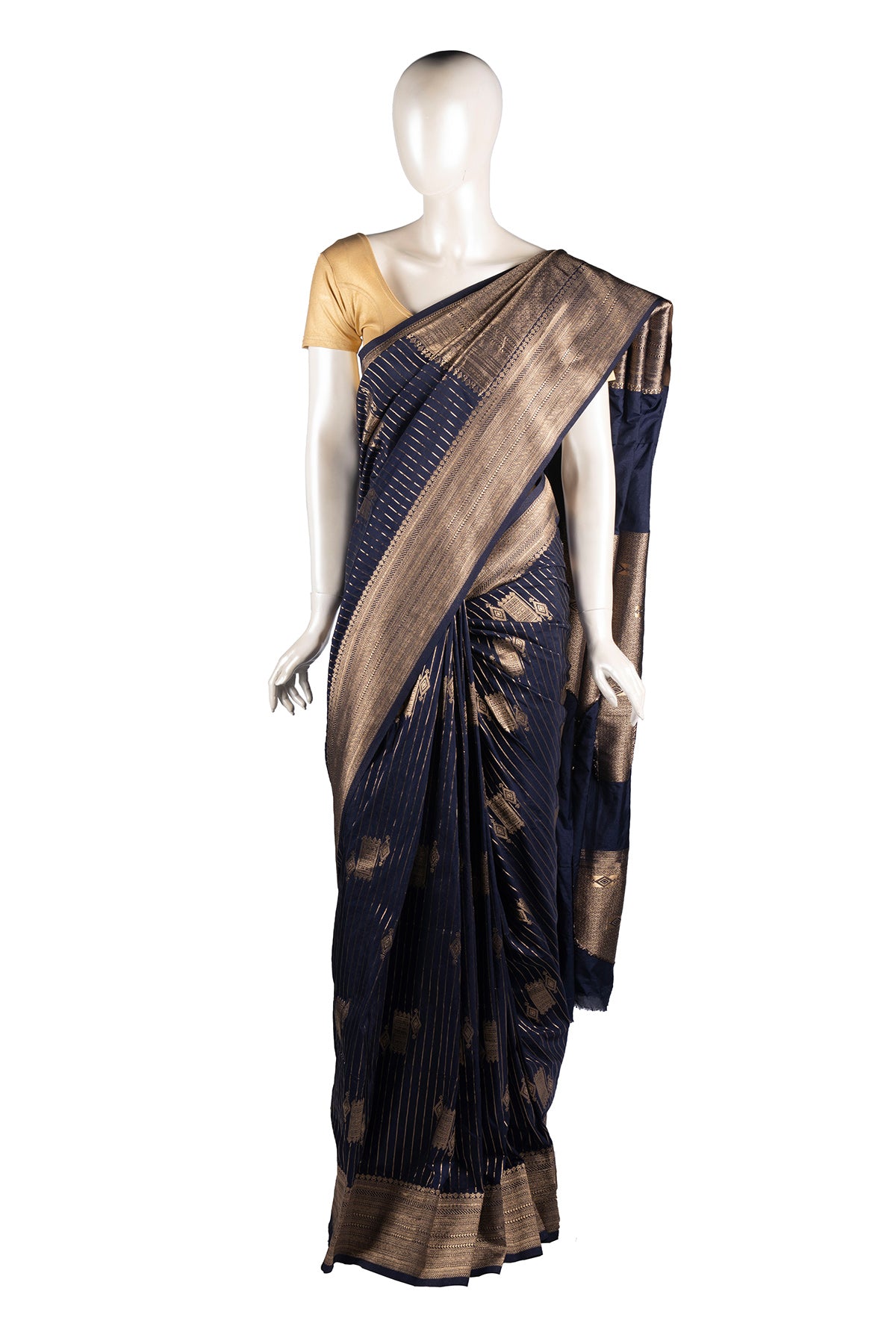 Silakaari Mohak Zari Dark Blue-Gold Fancy Banarasi Saree