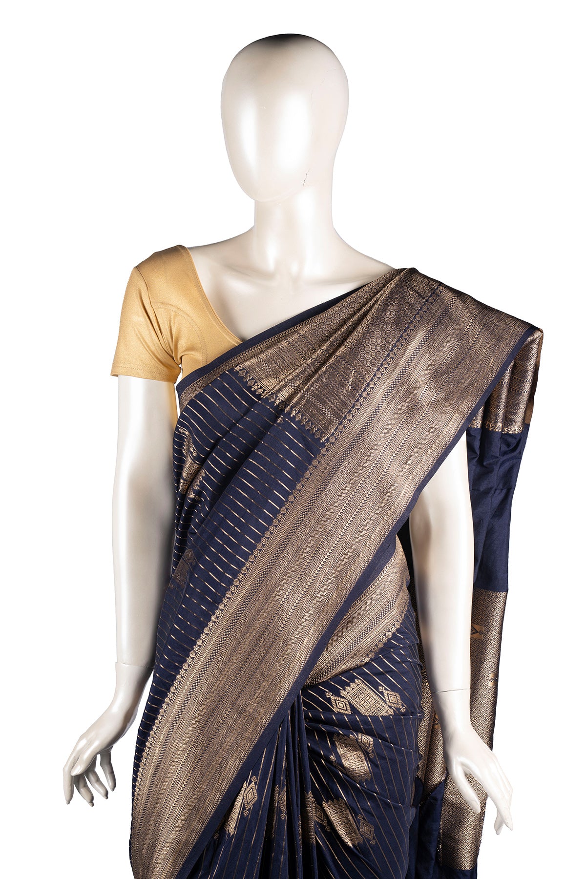 Silakaari Mohak Zari Dark Blue-Gold Fancy Banarasi Saree