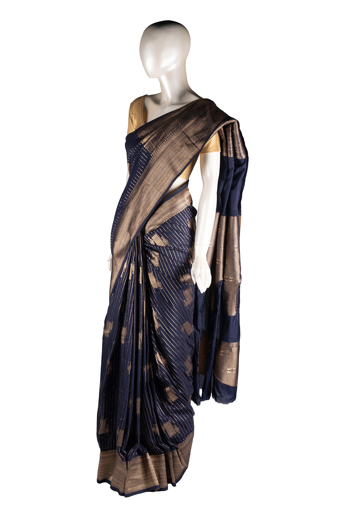 Silakaari Mohak Zari Dark Blue-Gold Fancy Banarasi Saree