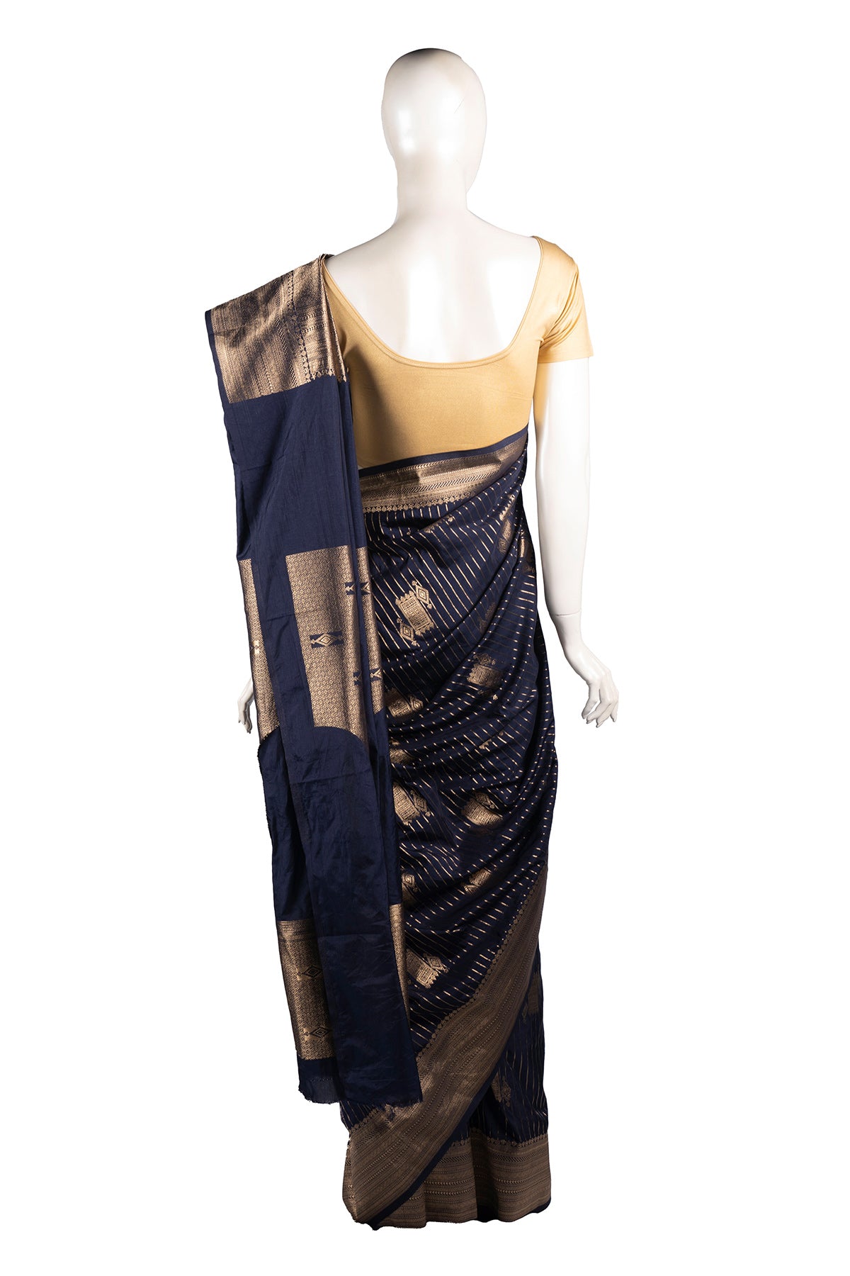 Silakaari Mohak Zari Dark Blue-Gold Fancy Banarasi Saree