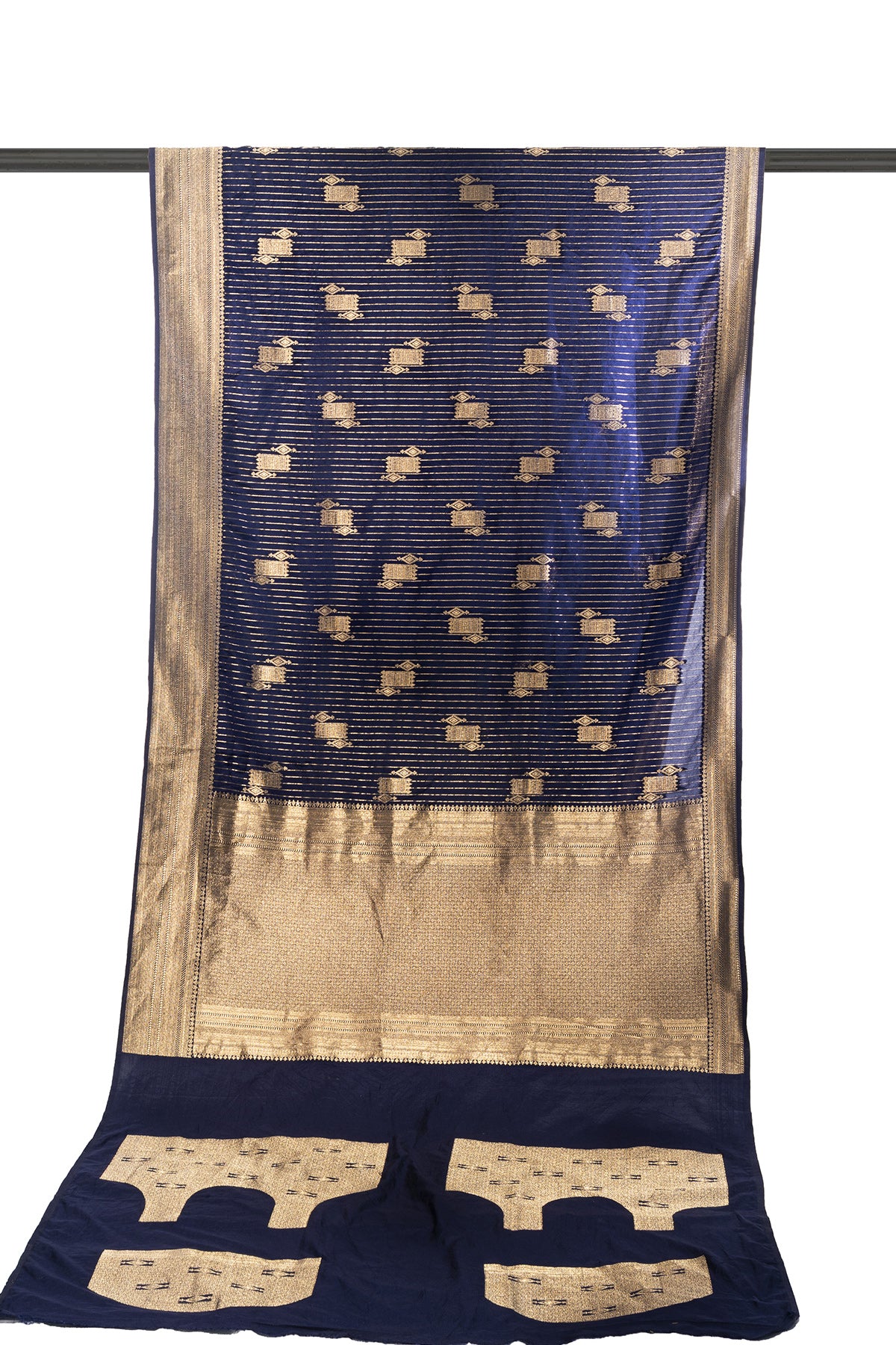 Silakaari Mohak Zari Dark Blue-Gold Fancy Banarasi Saree