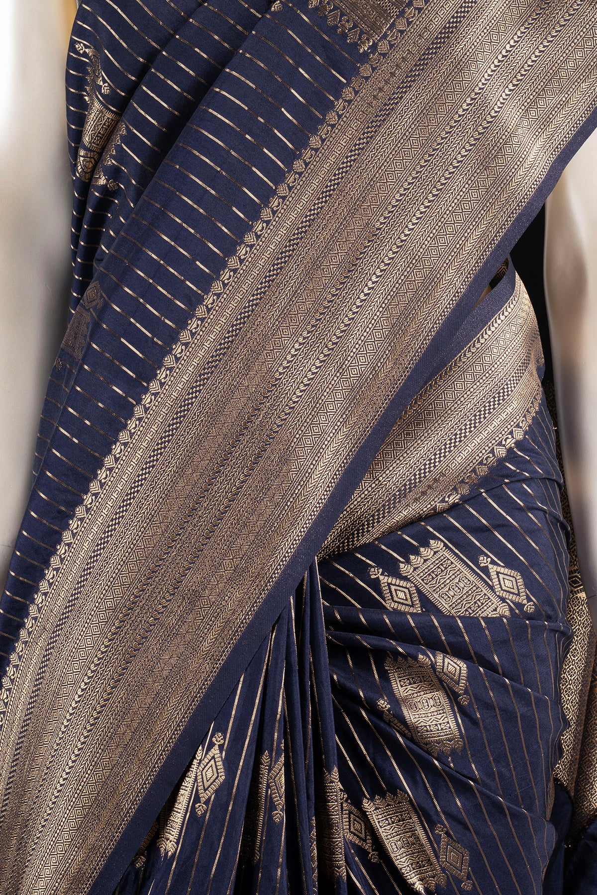 Silakaari Mohak Zari Dark Blue-Gold Fancy Banarasi Saree