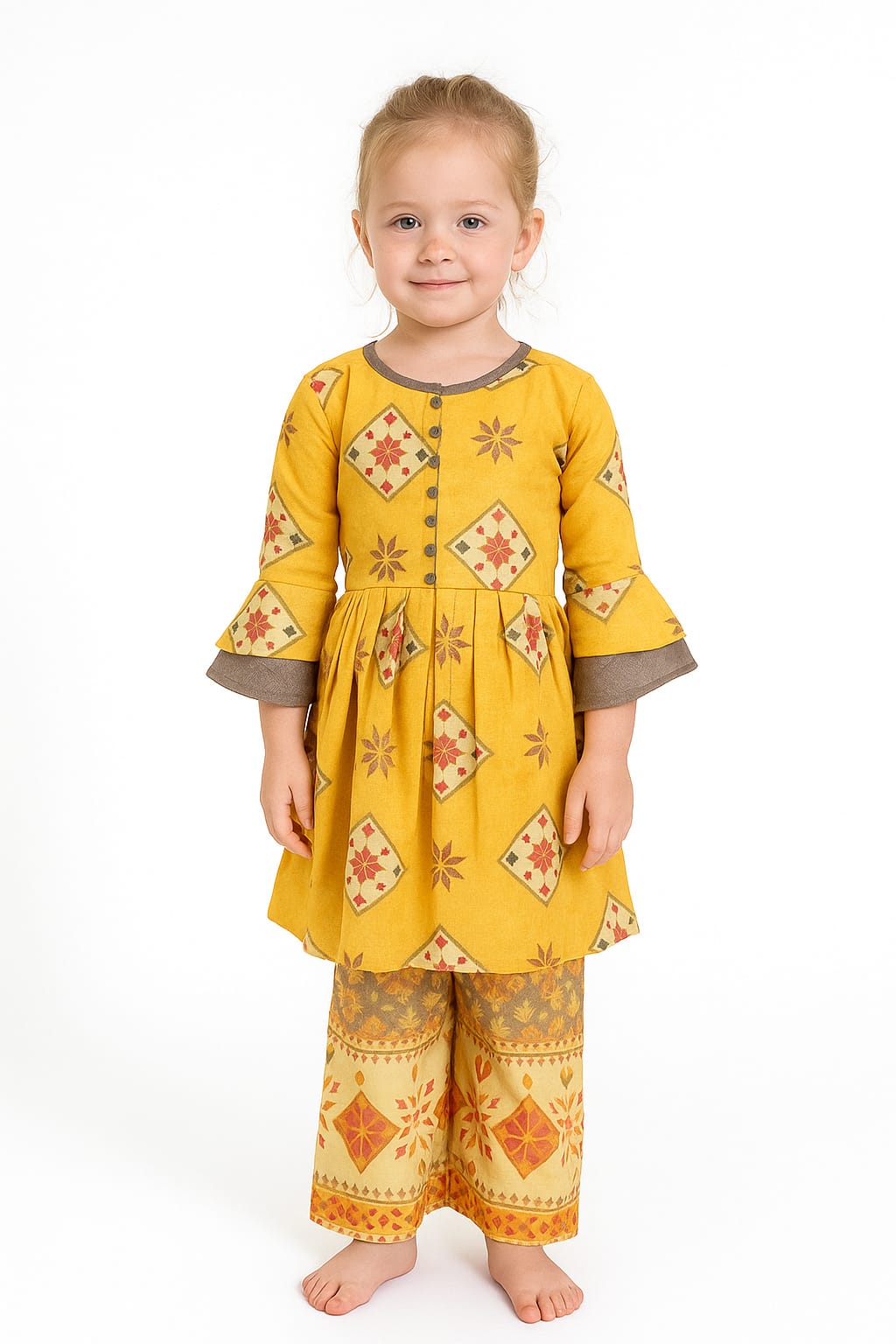 Silakaari Kids Bell Sleeve Foil Printed Palazzo Set For Girls