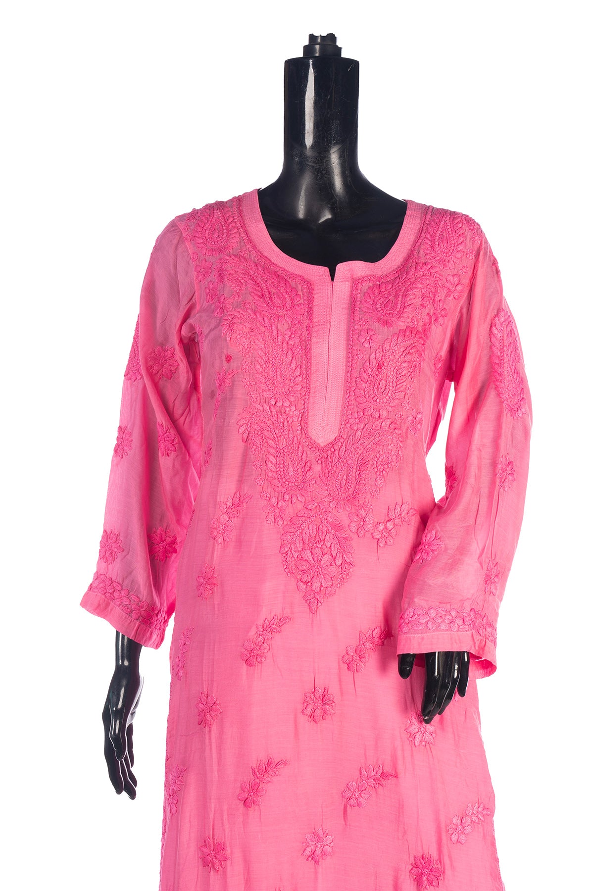 Silakaari Pure Muslin Heavy Self Theard Long Lucknowi Premium Kurti Palazzo Set