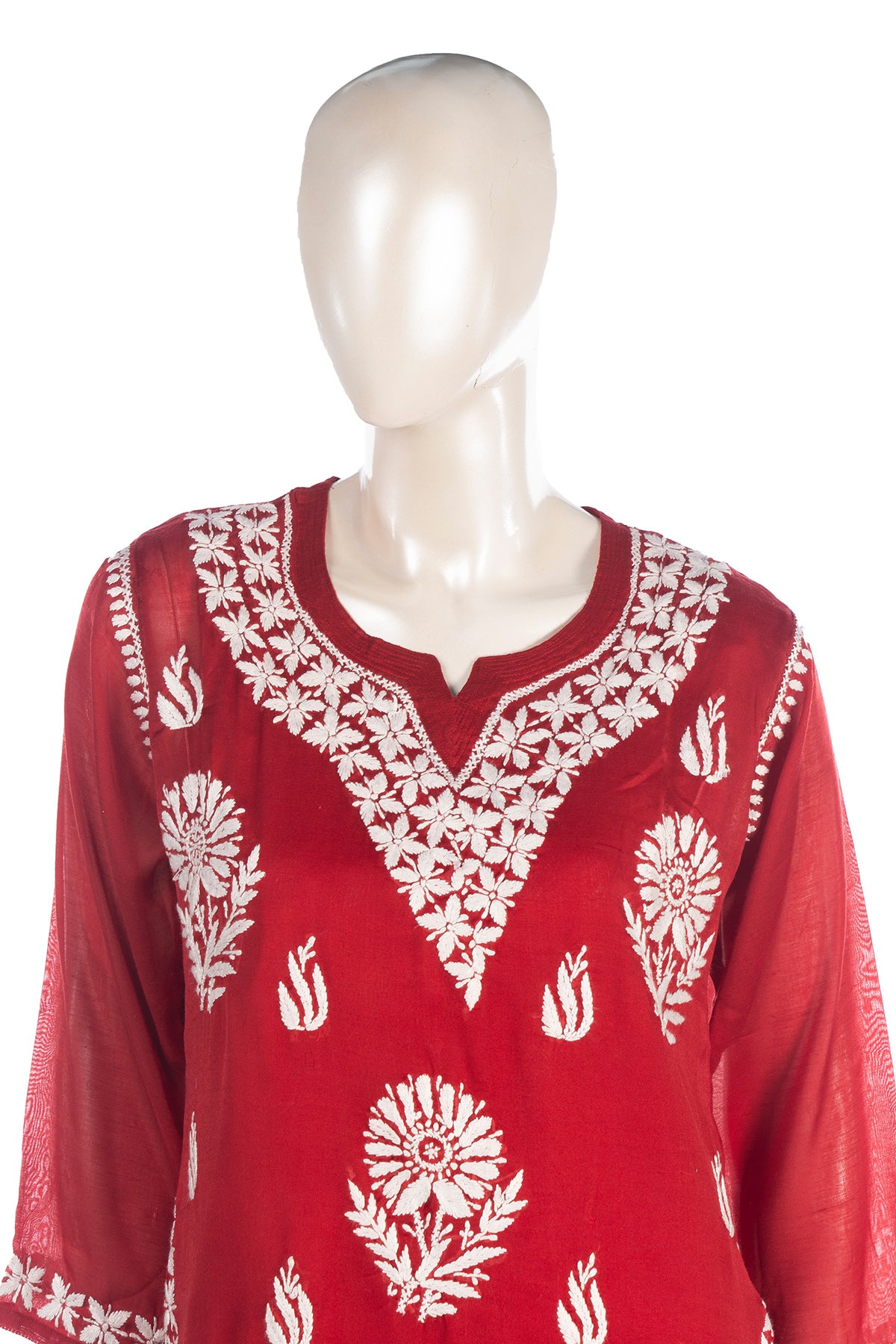 Silakaari Pure Muslin Maroon Heavy Lucknowi Straight Short Kurti With Pant Set