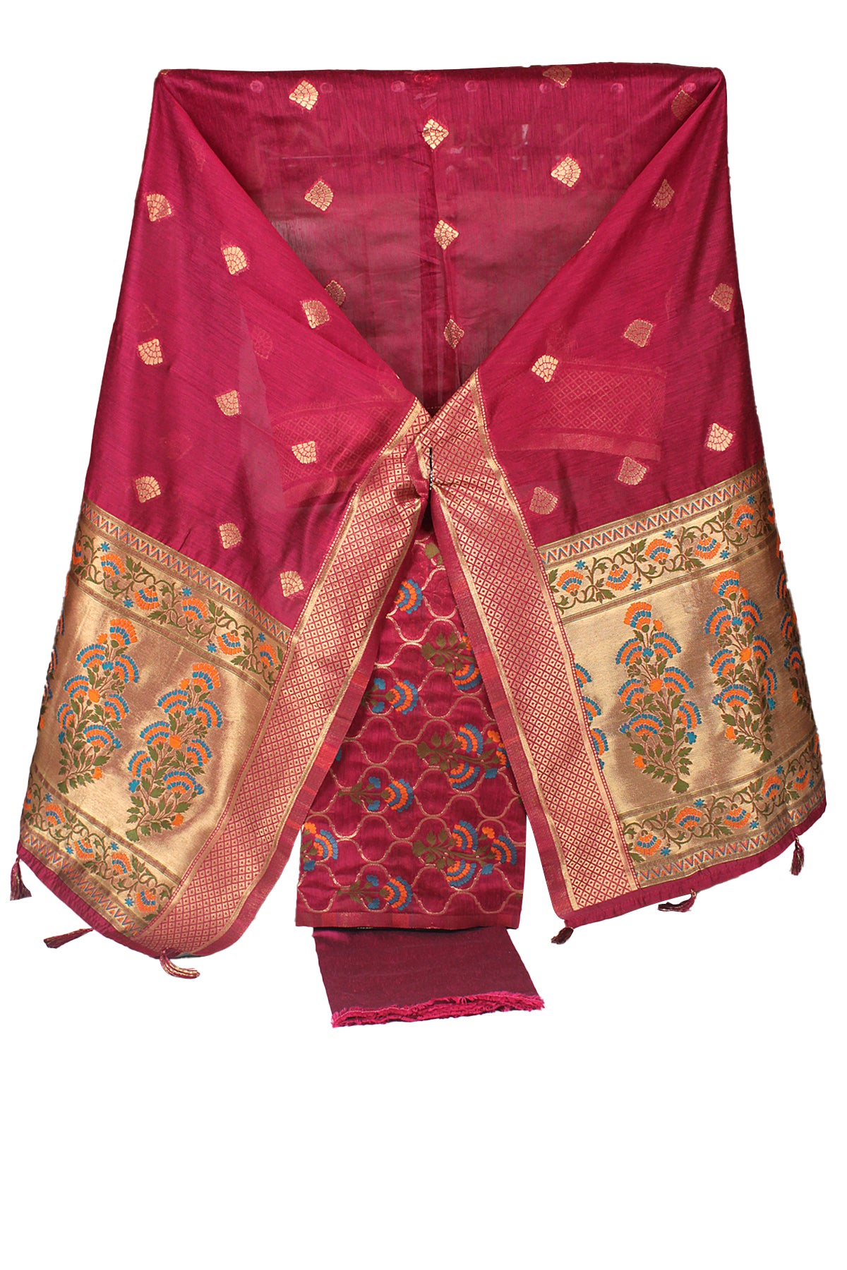 Silakaari Women's Maroon Zari Work Designer Banarasi Unstitched Dress Material