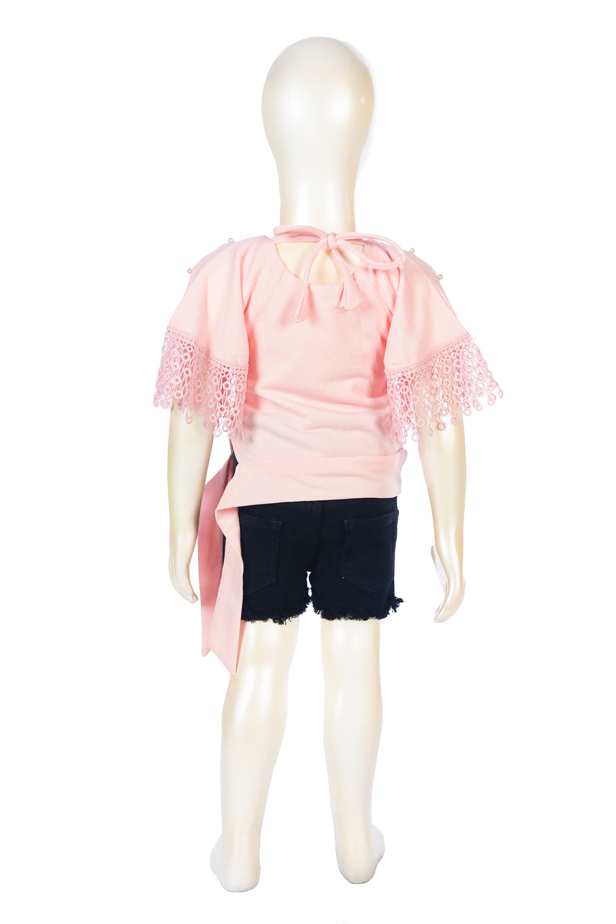 Silakaari Sophia Kids Pink Pearl Lace Flower Fancy Top For Girls with black short