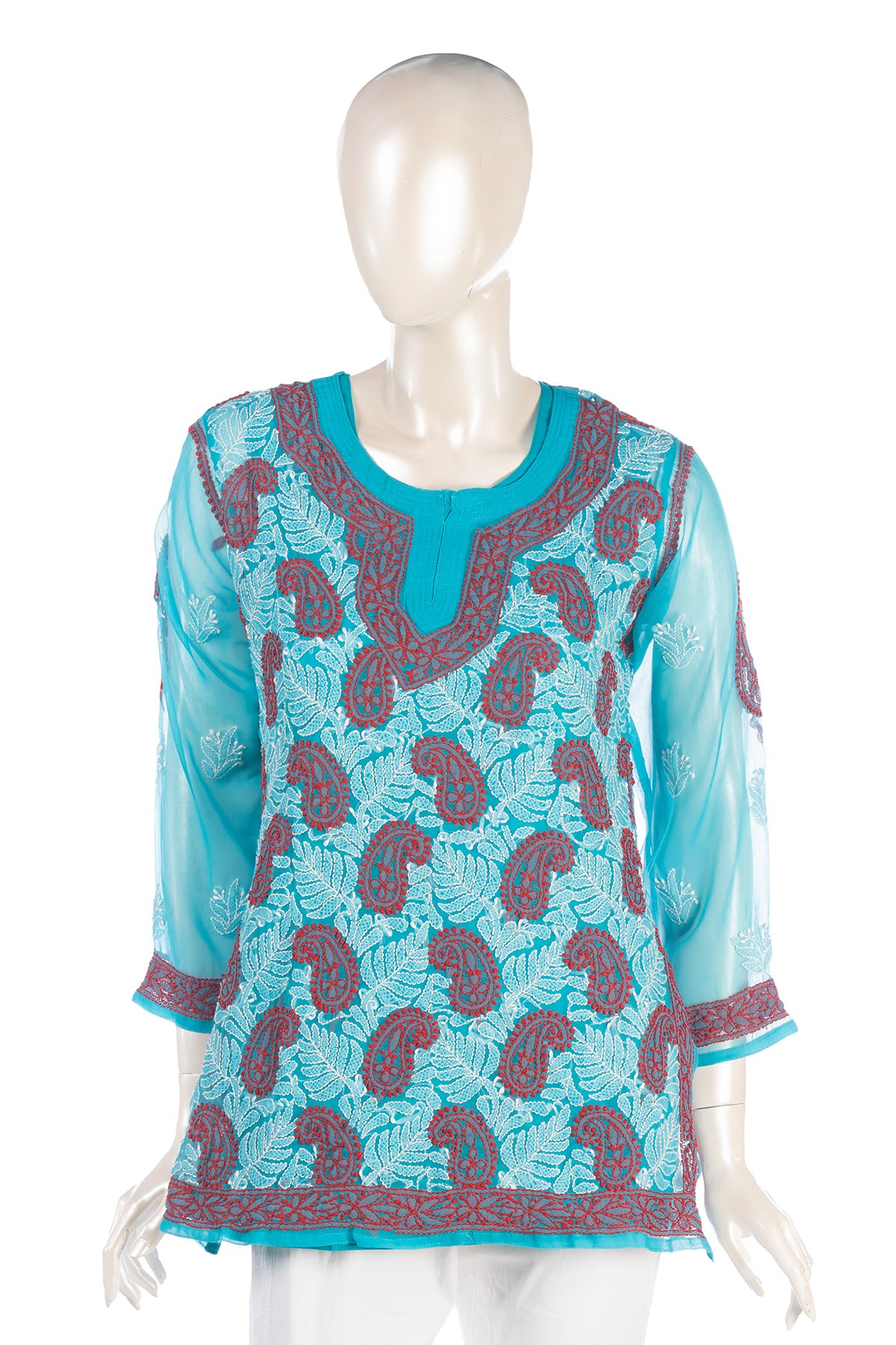 Silakaari Pure Georgette All Over Floral Soft Premium Lucknowi Short Kurti Slip With Pant Set