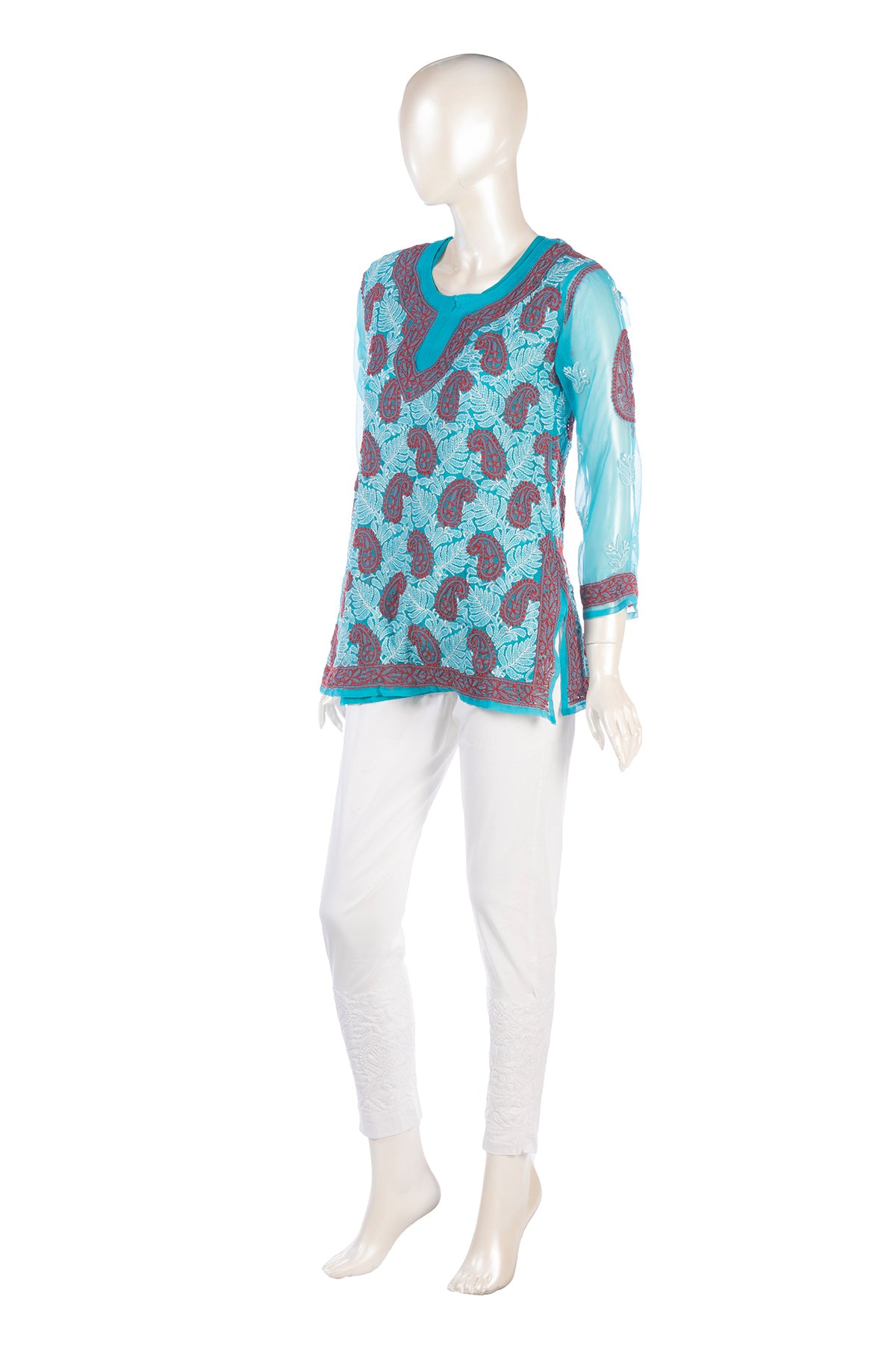 Silakaari Pure Georgette All Over Floral Soft Premium Lucknowi Short Kurti Slip With Pant Set