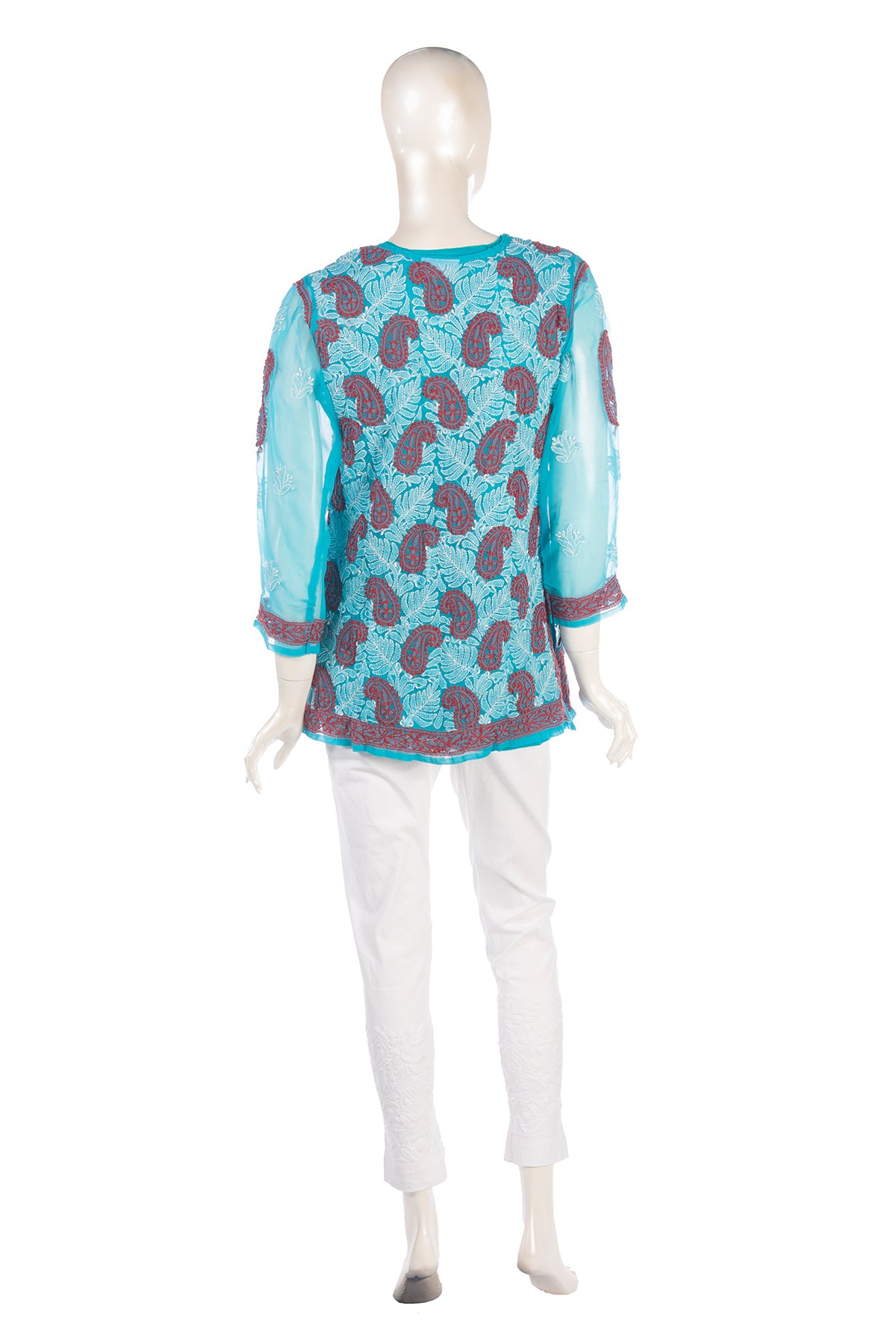 Silakaari Pure Georgette All Over Floral Soft Premium Lucknowi Short Kurti Slip With Pant Set