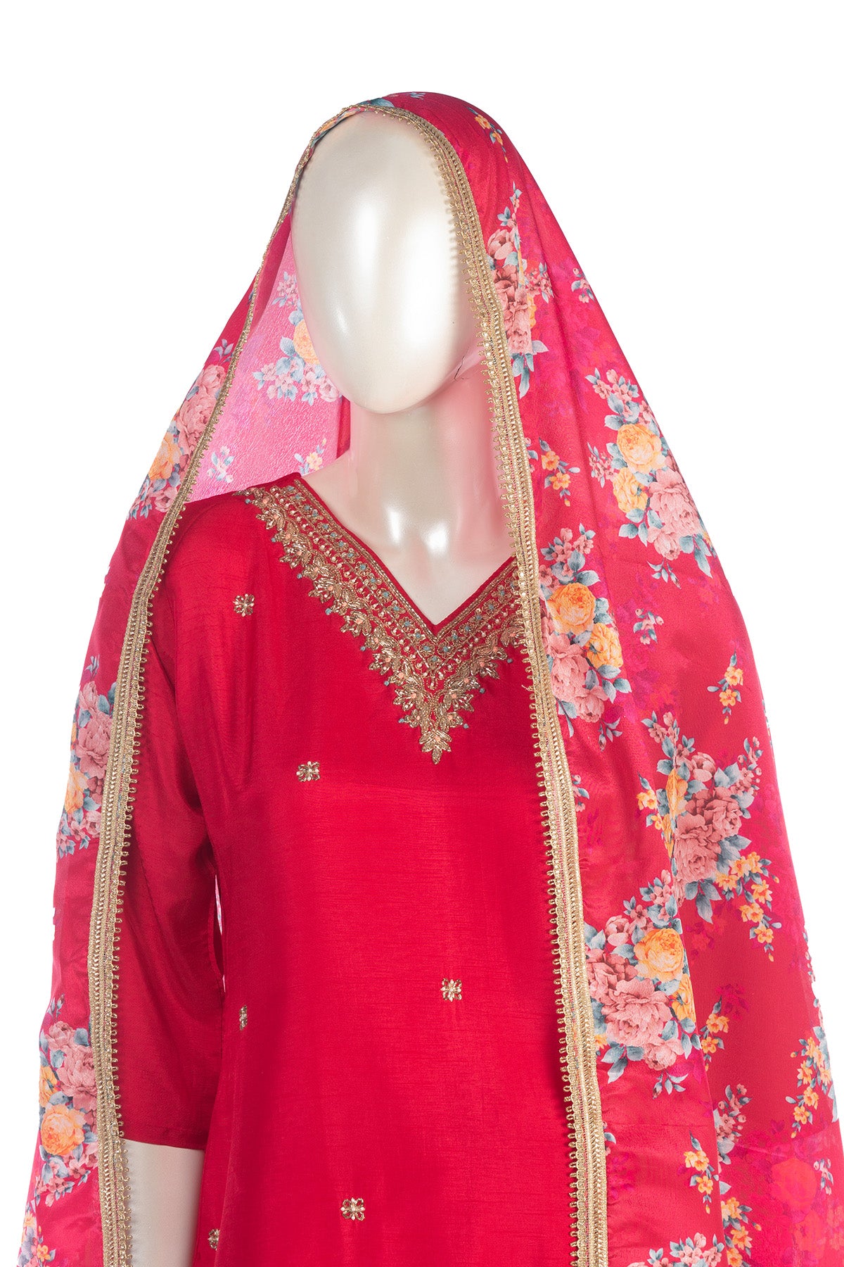 Silakaari Pure Heavy Hand Work V-Neckline Kurti Pant Dupatta Set