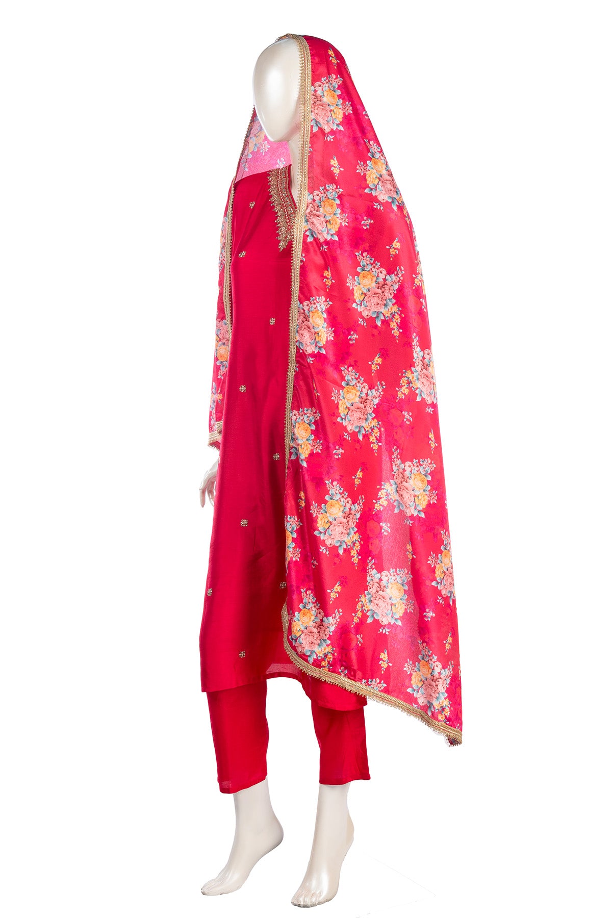 Silakaari Pure Heavy Hand Work V-Neckline Kurti Pant Dupatta Set