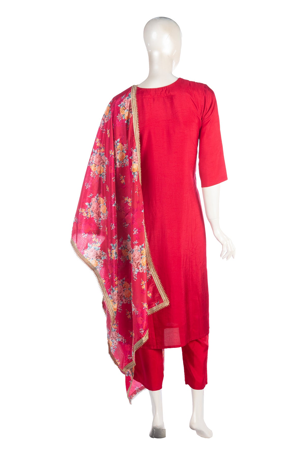 Silakaari Pure Heavy Hand Work V-Neckline Kurti Pant Dupatta Set