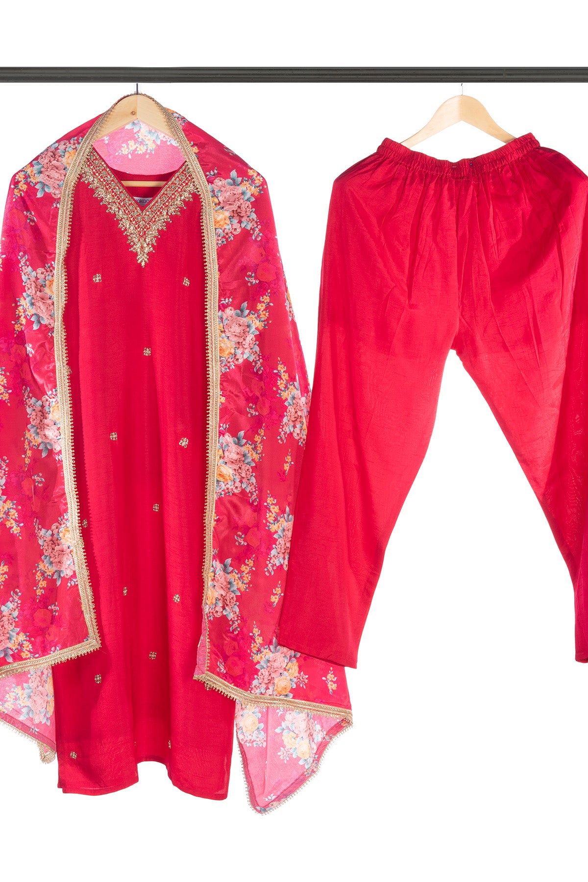 Silakaari Pure Heavy Hand Work V-Neckline Kurti Pant Dupatta Set