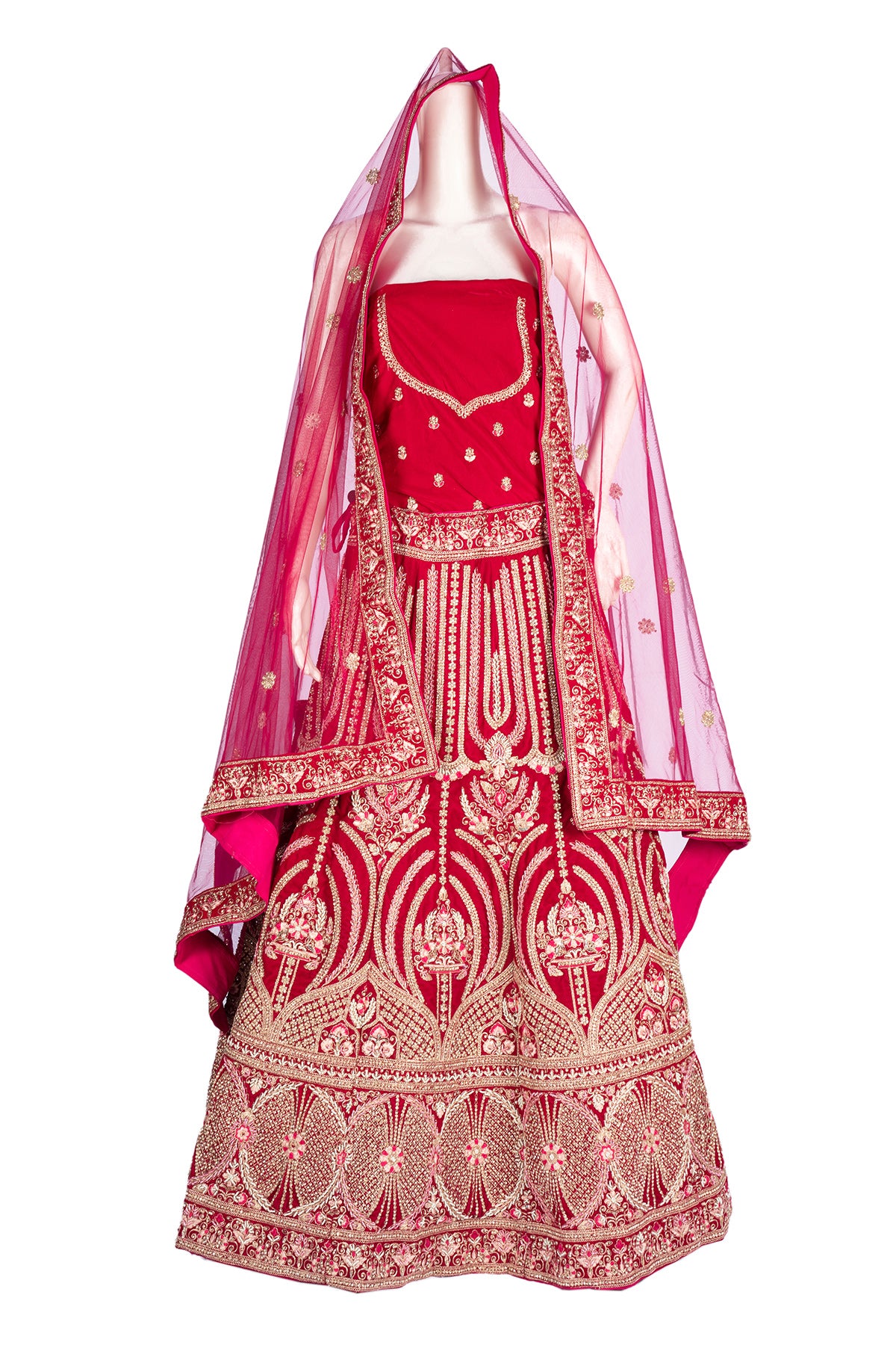 Silakaari Exquisite Dusty Hot Pink Velvet Heavy Bridal Lehenga Set with Embroidery